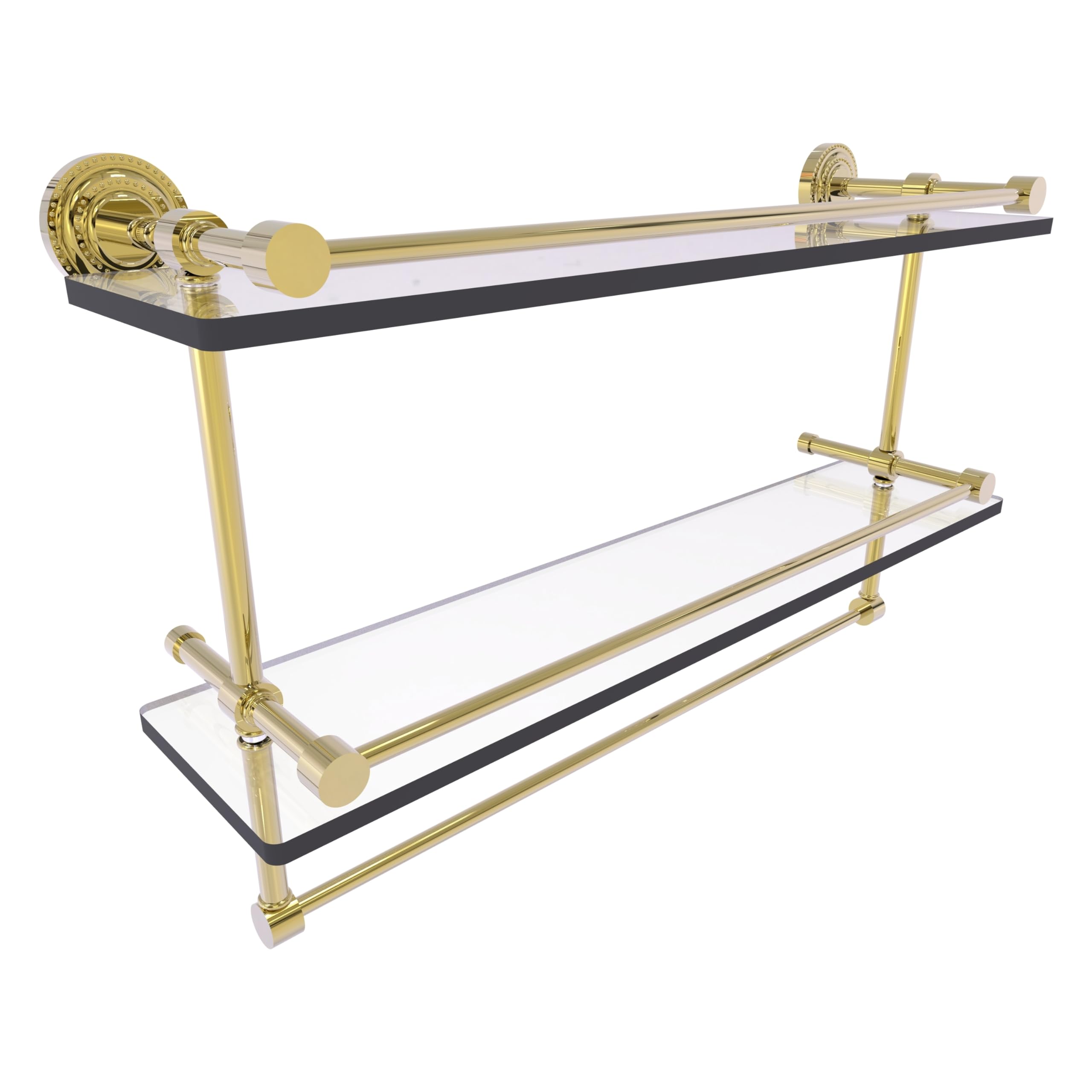 Dottingham 22 Inch Gallery Double Glass Shelf with Towel Bar - DT-2TB/22-GAL-UNL
