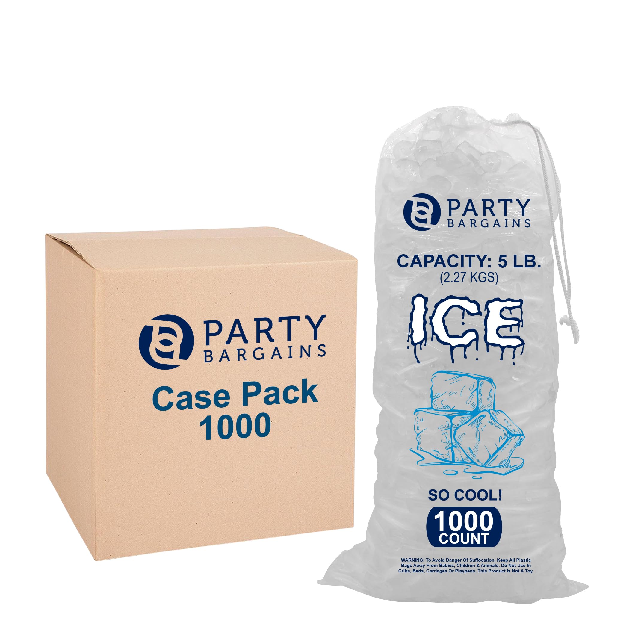Party Bargains 5 Lb Plastic Drawstring Ice Bags 17''X9'' (1000 Count)