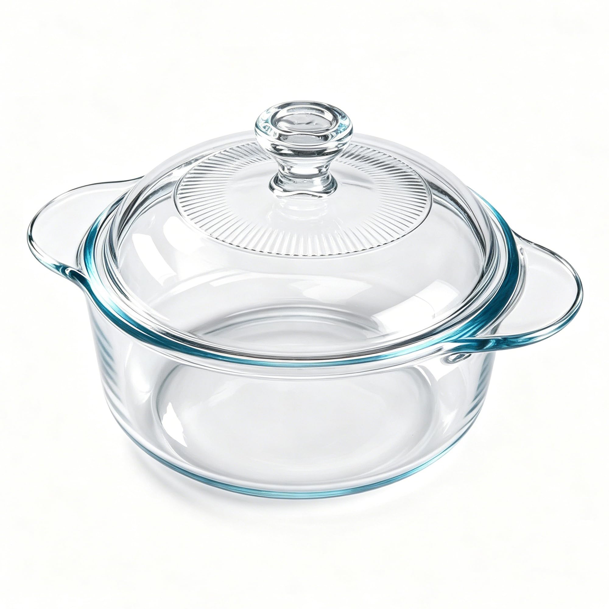 FOYO 1Qt Borosilicate Glass Casserole Dish with Lid, Single Serving Round Tempered Glass Baking Dish with Handles, Oven & Microw