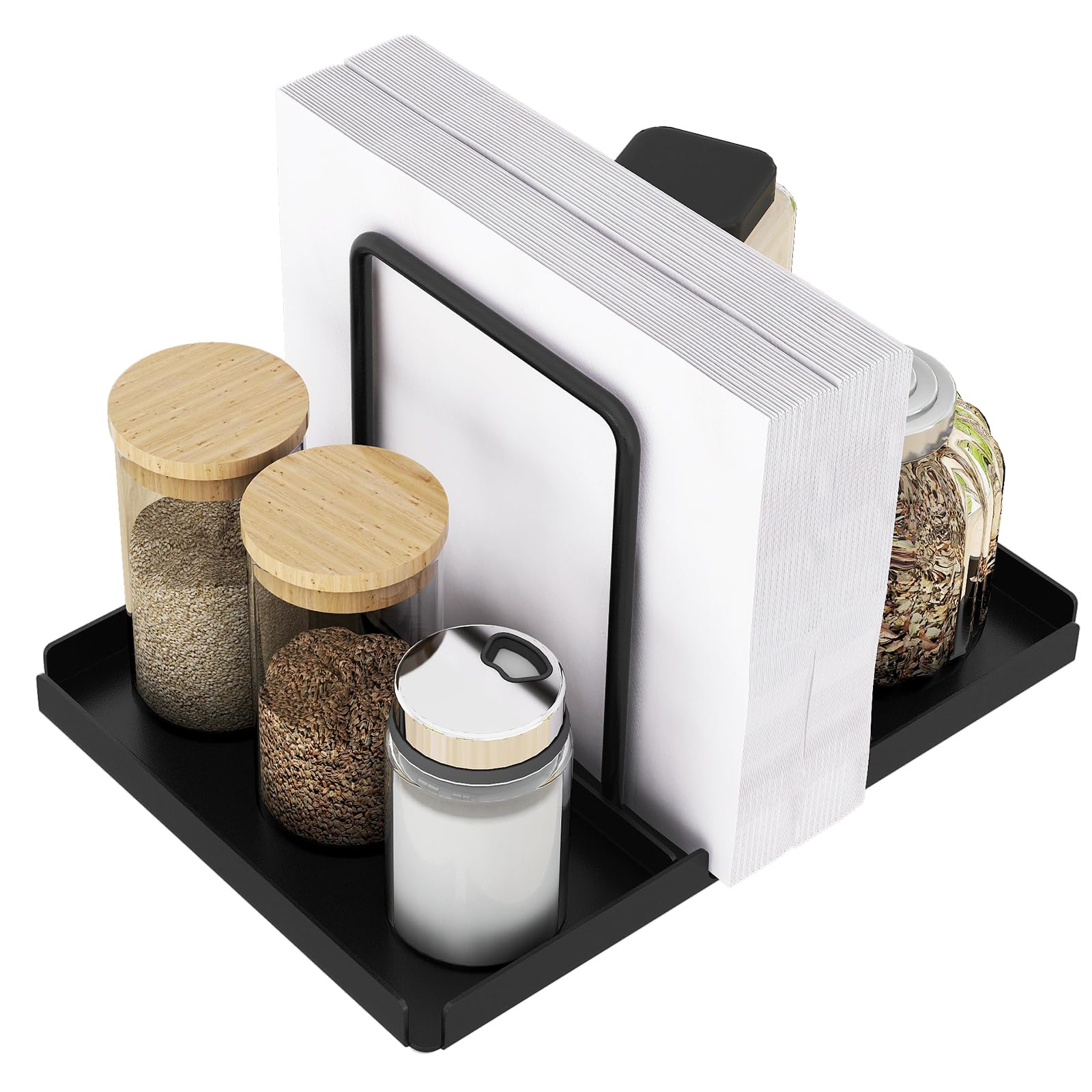 Napkin Holder For Table, Metal Napkin Holder With Salt And Pepper Shakers Caddy, Standing Paper Napkin Storage For Kitchen Dinin