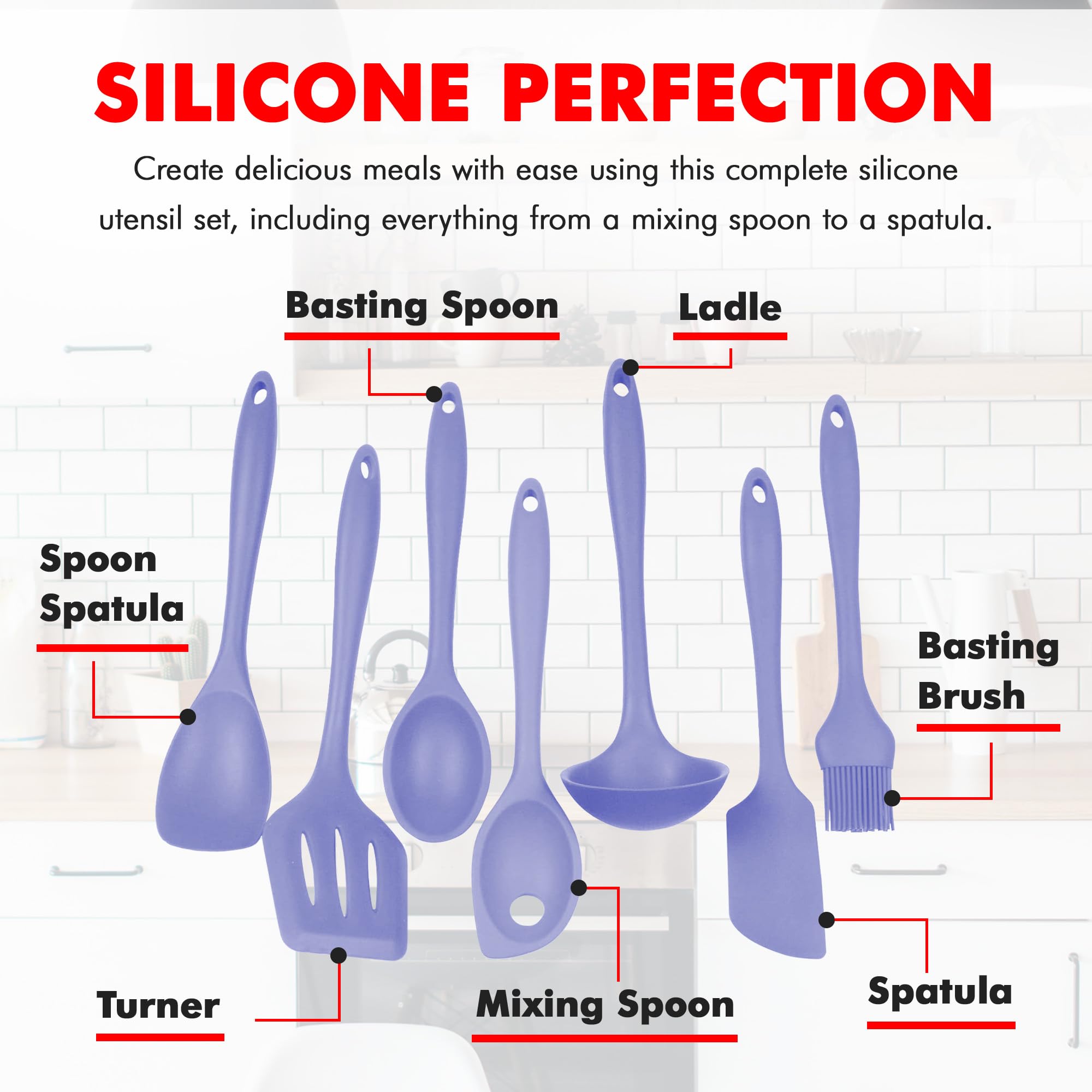 Chef Craft Premium Silicone Kitchen Tool And Utensil, 7 Piece Set, Pastel Blue