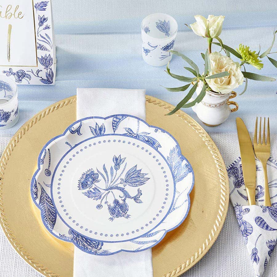 Kate Aspen 32 Pcs Blue Willow Paper Plates, 9 Inch Heavy Duty Disposable Party Plates, Party Supplies Tableware For Birthday, We