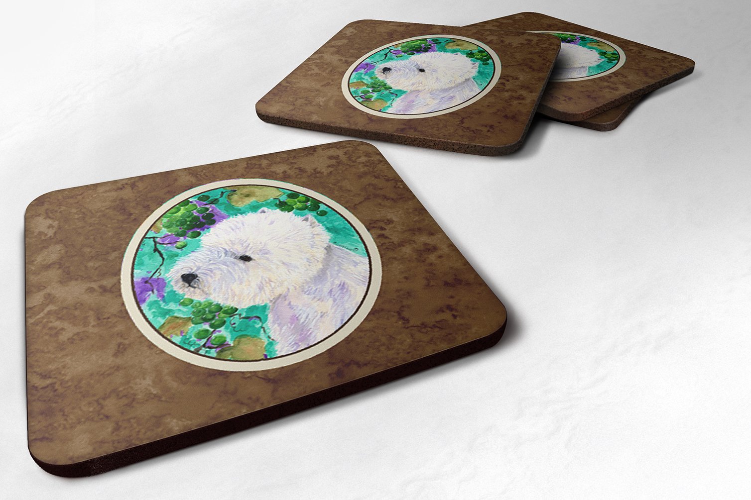 Carolines Treasures SS1064FC Set of 4 Westie Foam Coasters, 3 1/2 x 3 1/2, multicolor