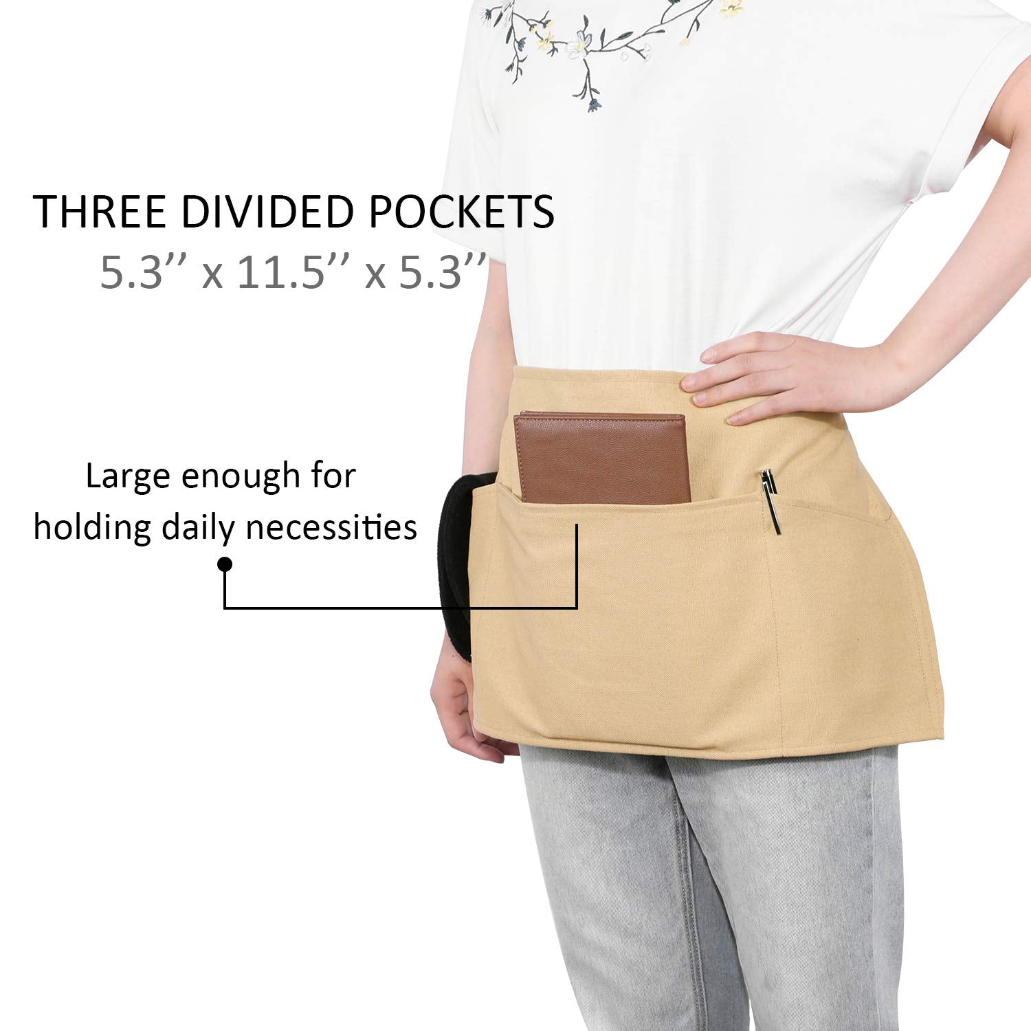 Gnegni 3 Pockets Waist Apron-Waitress Waiter Server Apron Short Half Uniform Apron