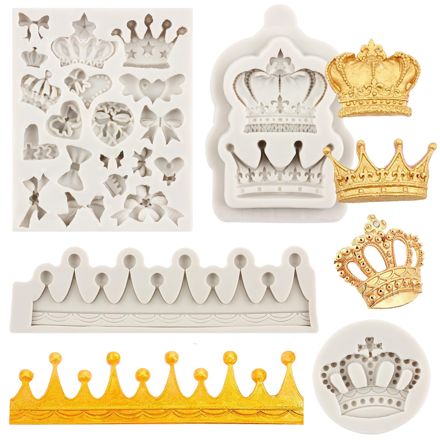 Minfeidms Crown Fondant Silicone Molds Bows Heart Chocolate Mold For Cake Decorating Cupcake Topper Candy Gum Paste Polymer Clay