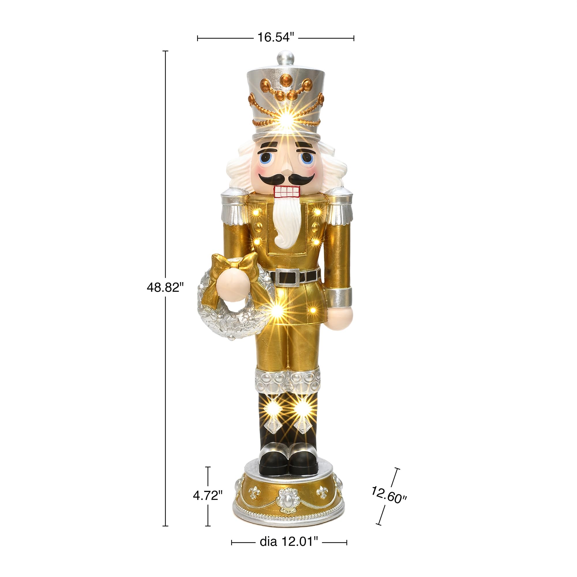 LuxenHome 4FT Tall Nutcracker Christmas Decoration, Elegant Lighted Holiday Nutcracker Soldier Statue with Wreath, Christmas Dec