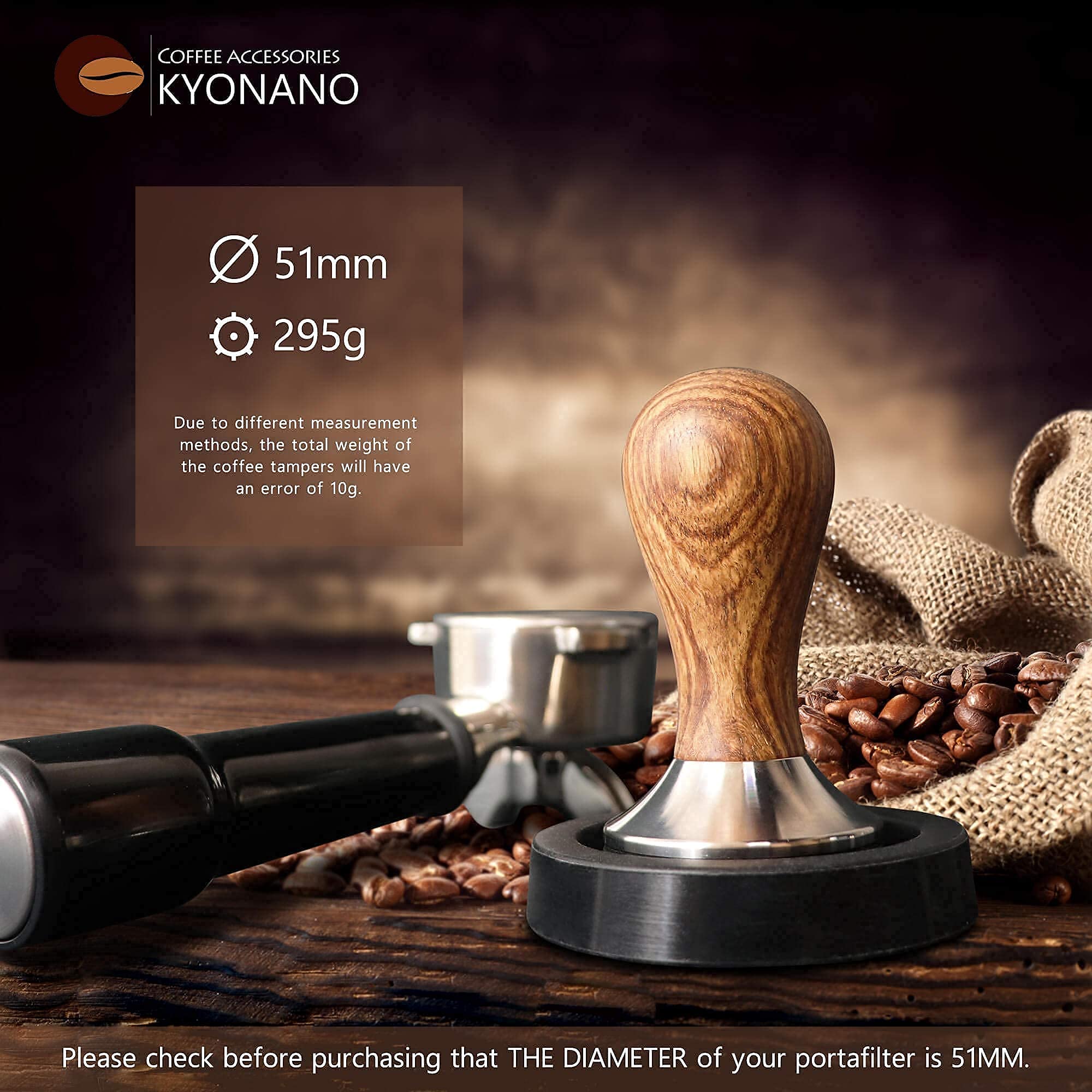 Kyonano Espresso Tamper 51Mm - Tamper With Dalbergia Odorifera Handle -Coffee Tamper Espresso Press Plus Free Milk Frothing Pitc