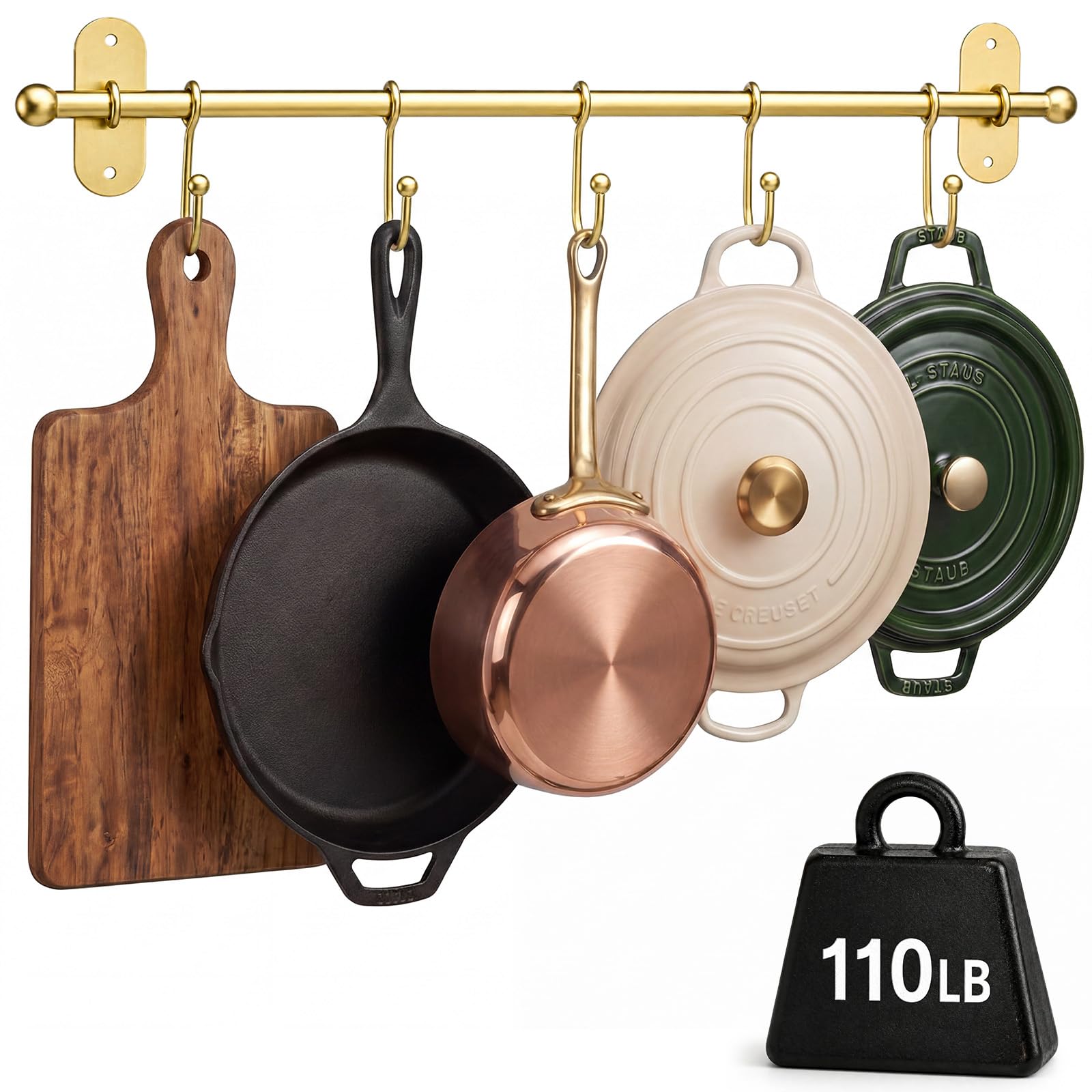 Wesiti Kitchen Rail with 5 Hooks, 21.75 Gold Wall Mounted Utensil