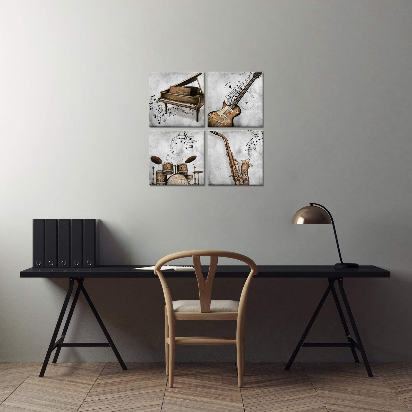 Lovehouse Music Canvas Wall Art Muisc Pictures For Wall Jazz Guitar Piano Saxophone And Drum Painting Poster Prints