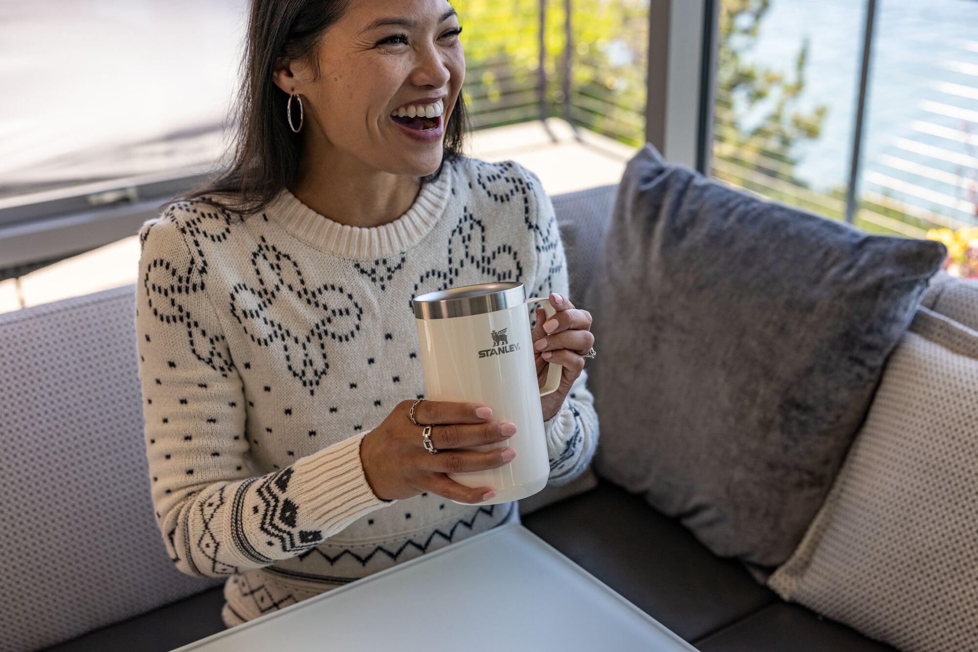 Stanley Stay Hot Camp Mug - Durable 18/8 Stainless Steel Insulated Mug - Splash-Free Tritan Drink-Thru Lid - 24 Oz - Cream Gloss