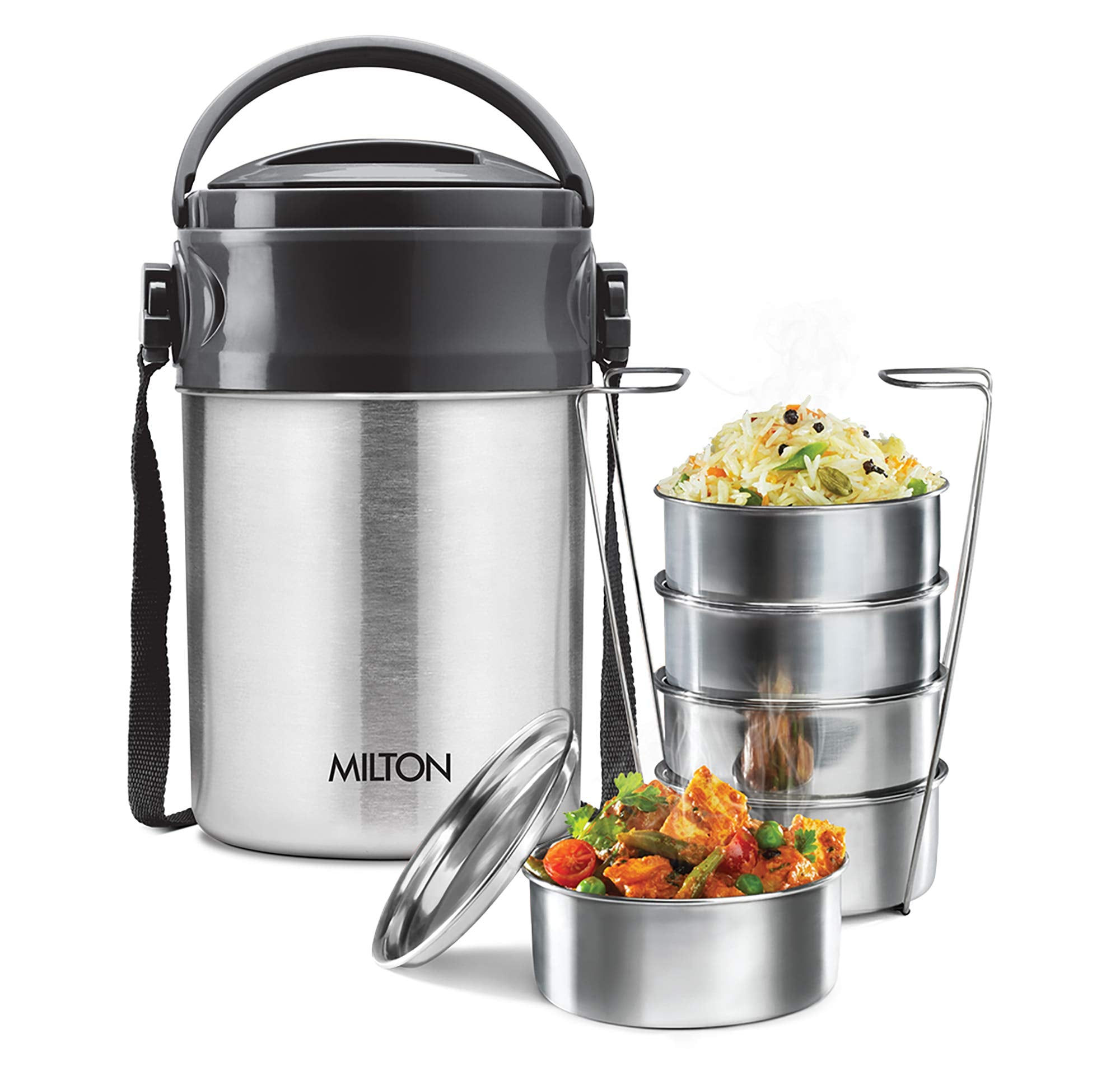 Milton Steel On 5 Tier Insulated Tiffin Box, 1.80 L, Silver