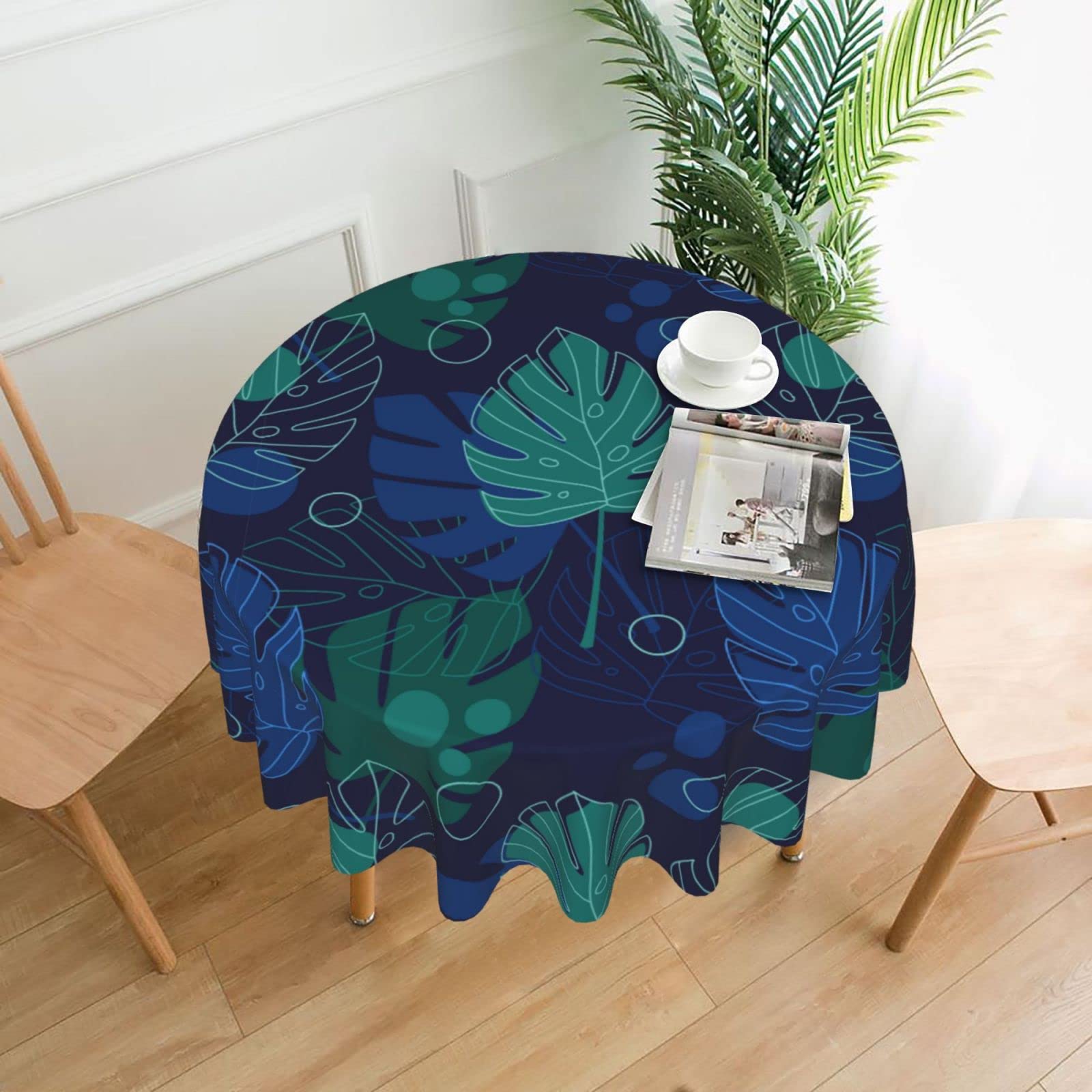 Hawaii Tropical Leaves Tablecloth Round Summer Table Cover Washable Polyester Table Cloth For Kitchen Party Picnic Dining Decor
