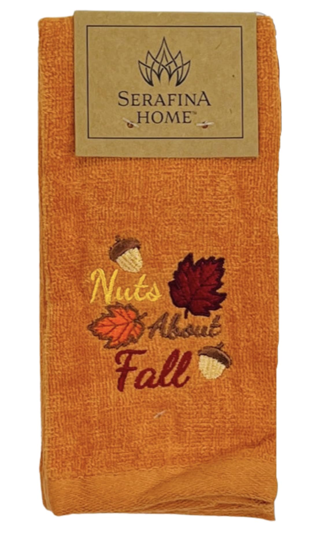 Serafina Home Decorative Fall Decor Fingertip Towels: Embroidered Nuts About Fall Acorns Leaves On Plush Orange, 2 Piece Set, 11