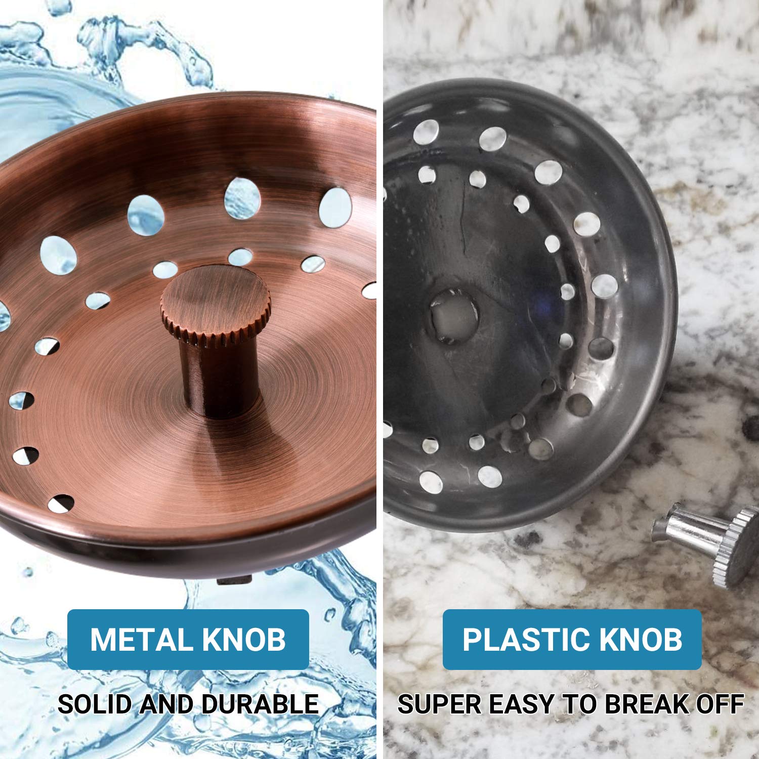 Kone Copper Kitchen Sink Strainer Basket, 2 Pcs Stainless Steel Antique Copper Sink Drain Strainer And Sink Stopper For Standard