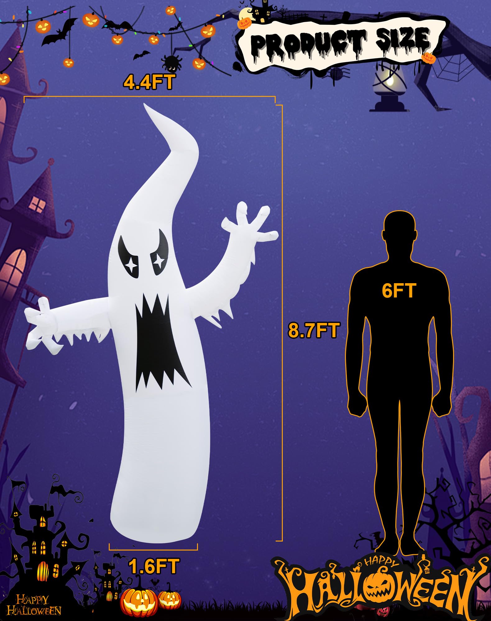 LZLXXLZL 8.7FT Halloween Inflatable Ghost Outdoor Decoration, Scary Yard Decor with LED Light, Built-in Blower & Stakes for Holi