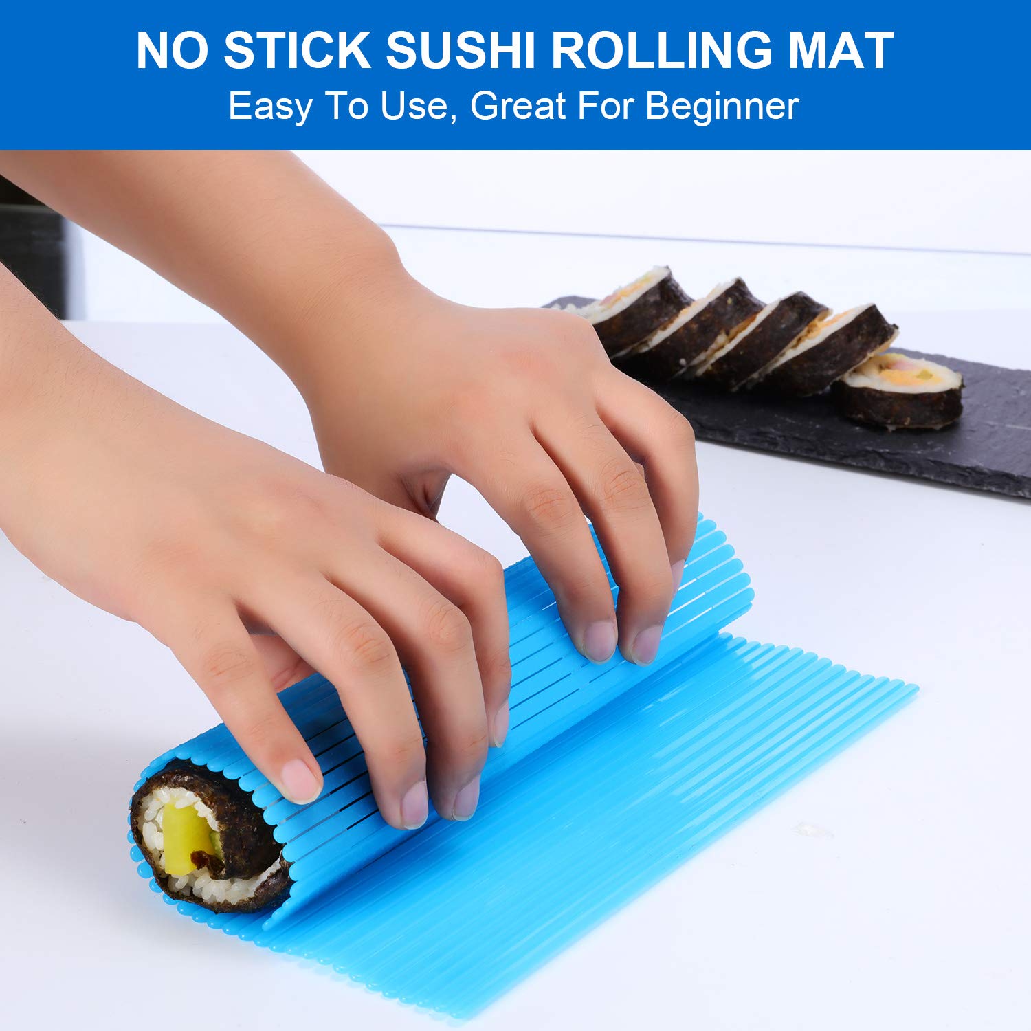 3 Pieces Kitchen Sushi Rolling Mat Non Stick Sushi Making Kit Japanese Plastic Sushi Rolling Maker Homemade For Home Kitchen Diy