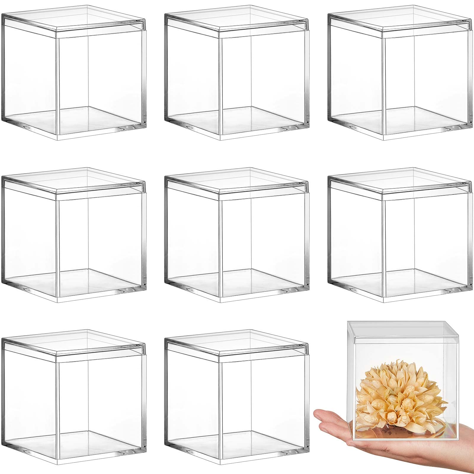 Blulu 8 Pieces Clear Acrylic Plastic Jewelry Box Mini Storage Box Mini Cube Containers with Lids for Candy and Tiny Jewelry(3.9 