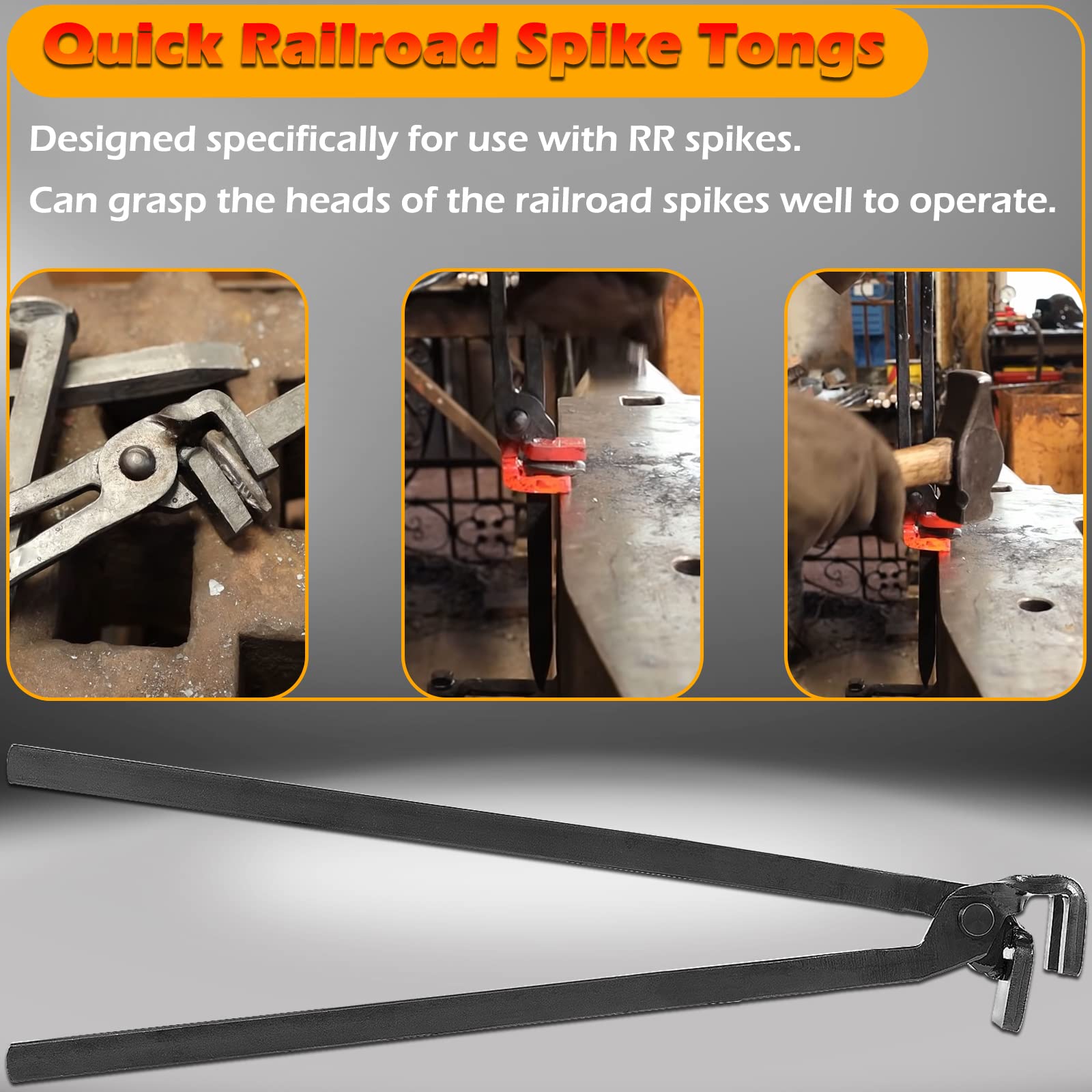 Quick Blacksmith Railroad Spike Tongs, Rr Spike Head Tongs For Holding Railroad Spikes, About 15 Inches Total Long