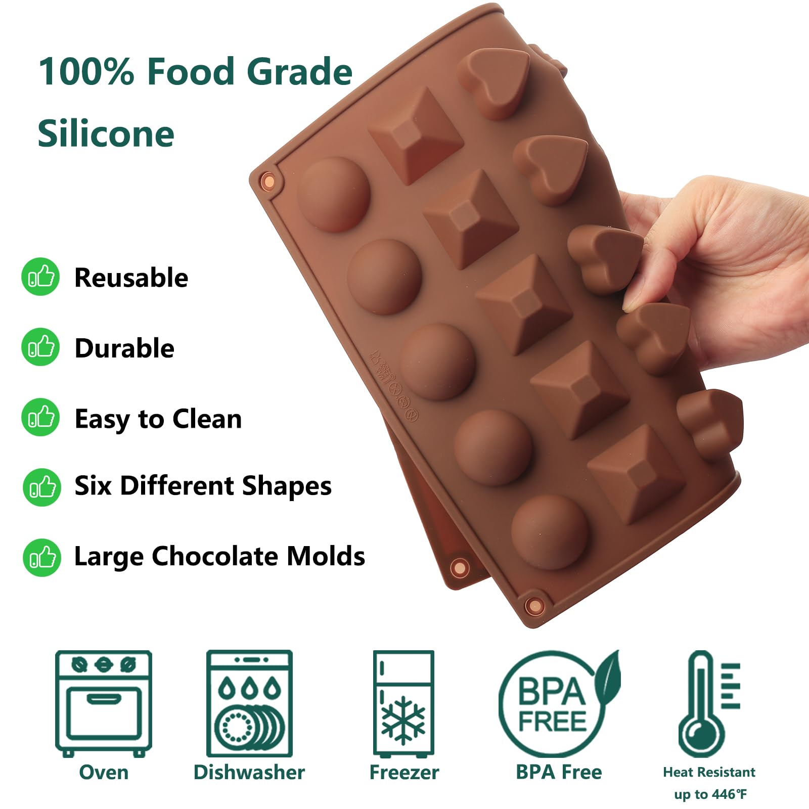 ZTHapwa Silicone Chocolate Molds - 30 Cavities, 6 Shapes, 9.17"x10.67" for Candy, Gummy, Cake Décor, Perfect for Weddings &