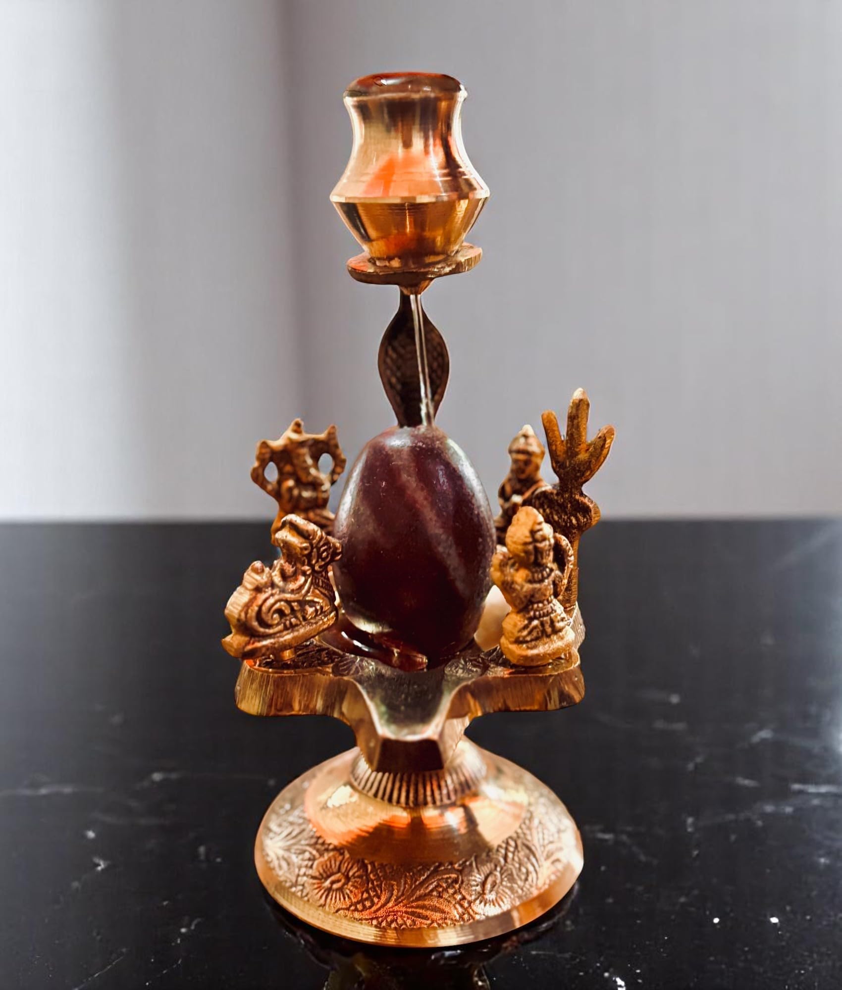 Ani Divine Heavy Brass Lord Shiv Parivar Narmadeshwar Shivlingam Idol With Ganesh, Kartik, Parvati & Nandi For Home Temple, Jala
