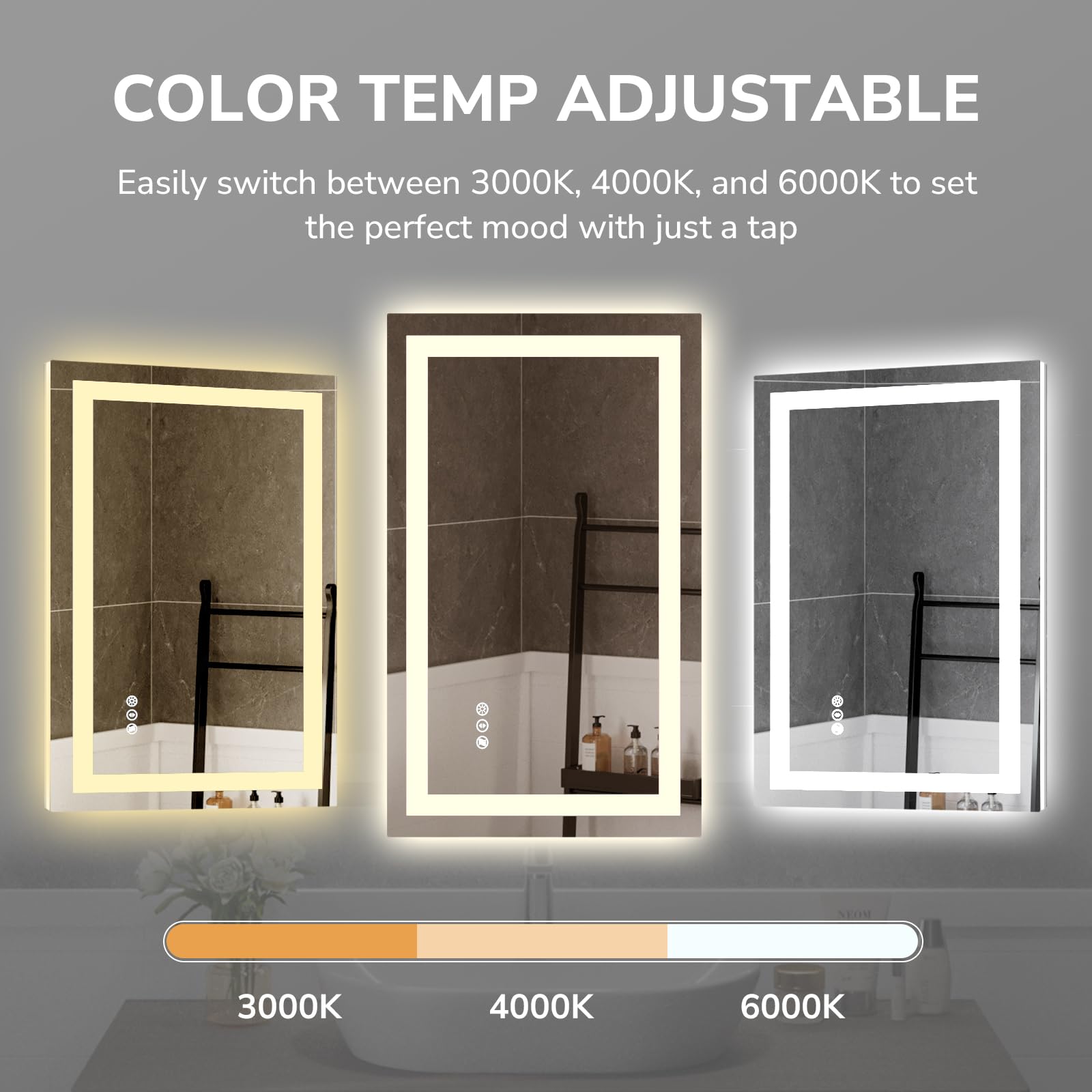 Ushower 48X32 Inch Modern Led Bathroom Mirror - Smart Backlit Vanity Mirror With Anti-Fog, Dimmable Lights, Wall Mounted, 1/5 In