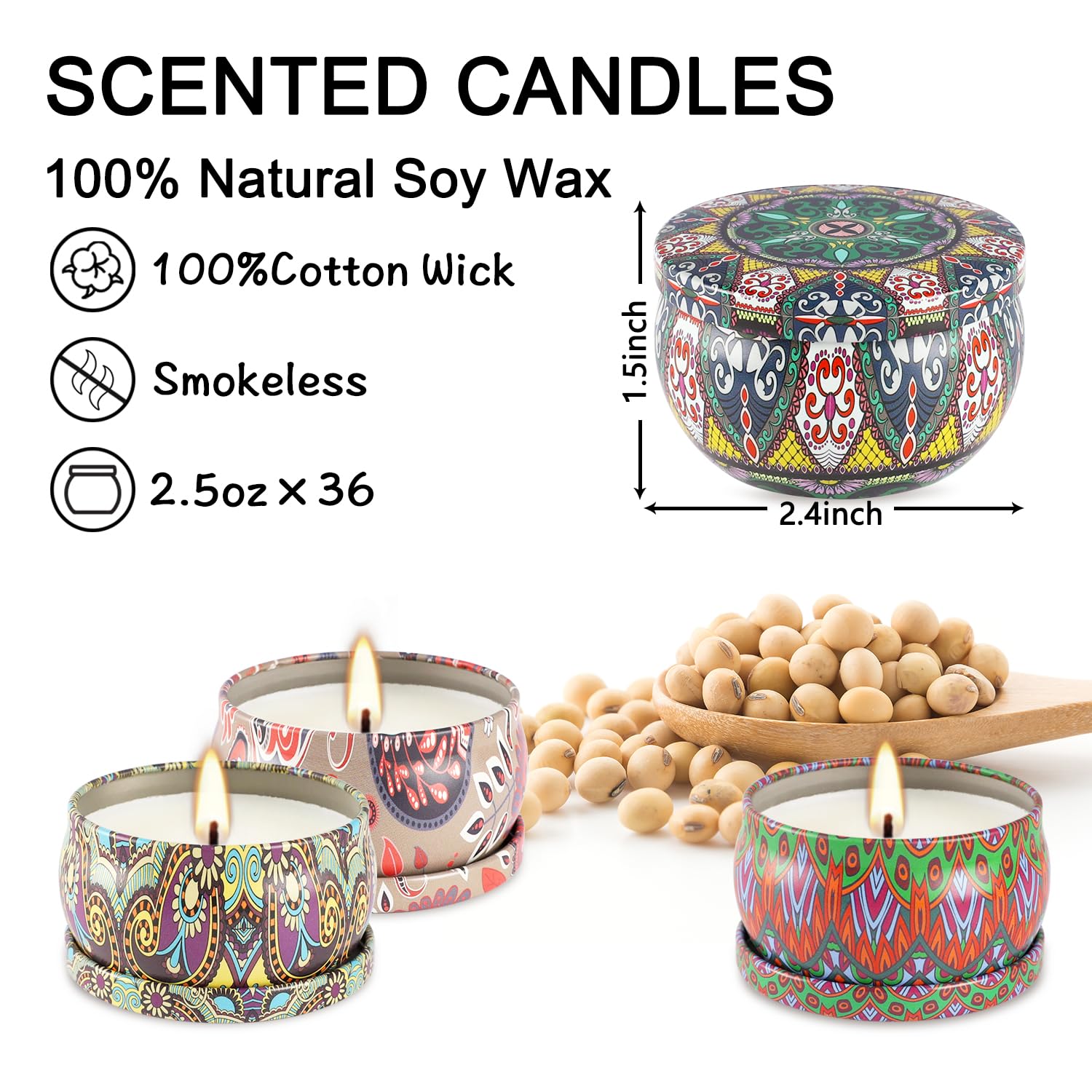 36 Pack Scented Candles Set for Home, Relaxing Stress Relief, Aromatherapy - Natural Soy Wax and Fragrance - Gifts for Women, Mo