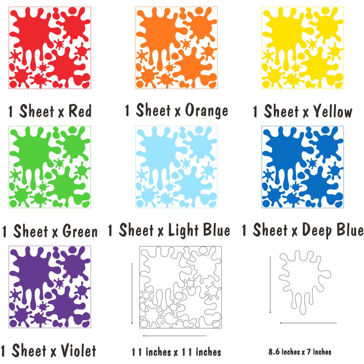 Mozamy Creative Paint Wall Decal (112 Count) Splatter Decals Color Splash Wall Decal Splotches Wall Decal Primary Color Peel And