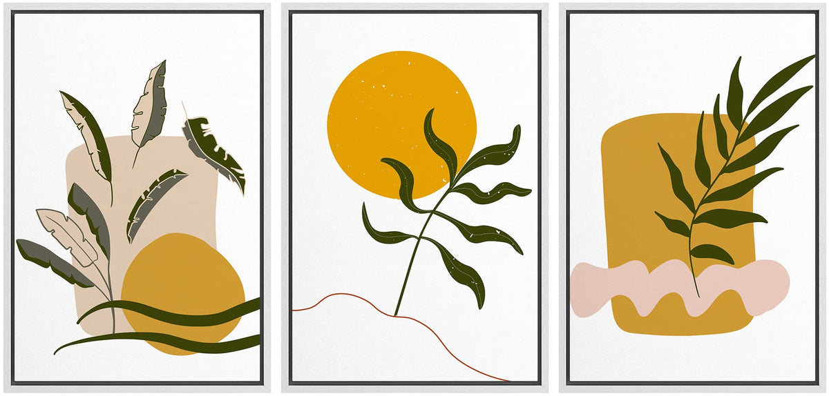 Idea4Wall Framed Wall Art Print Set Green & Tan 3D Square Illusions Geometric Flower Illustrations Modern Art Rustic Colorful Fo