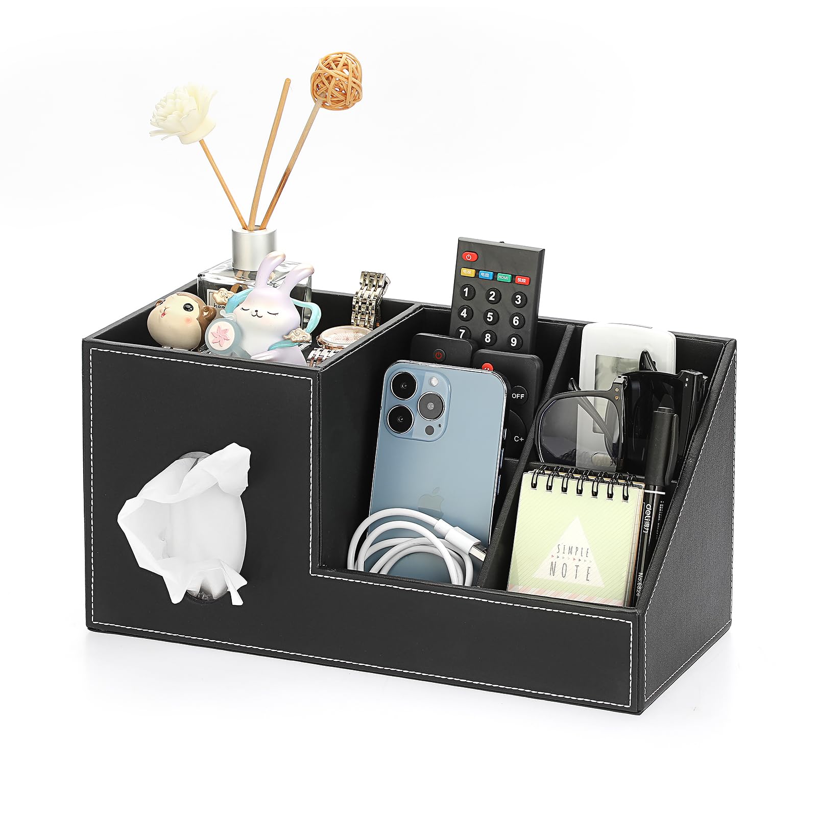 Sumnacon Tissue Box Cover Square Pu Tissue Box Organizer,Leather Tissue Box Cover With Storage,Stylish Tissue Box Holder For Bah