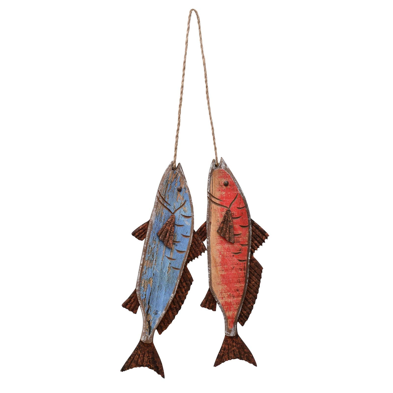 Attraction Design Wooden Fish Decor Hanging Wood Fish Decorations for Wall, Rustic Nautical Fish Decor Beach Theme Home Decorati