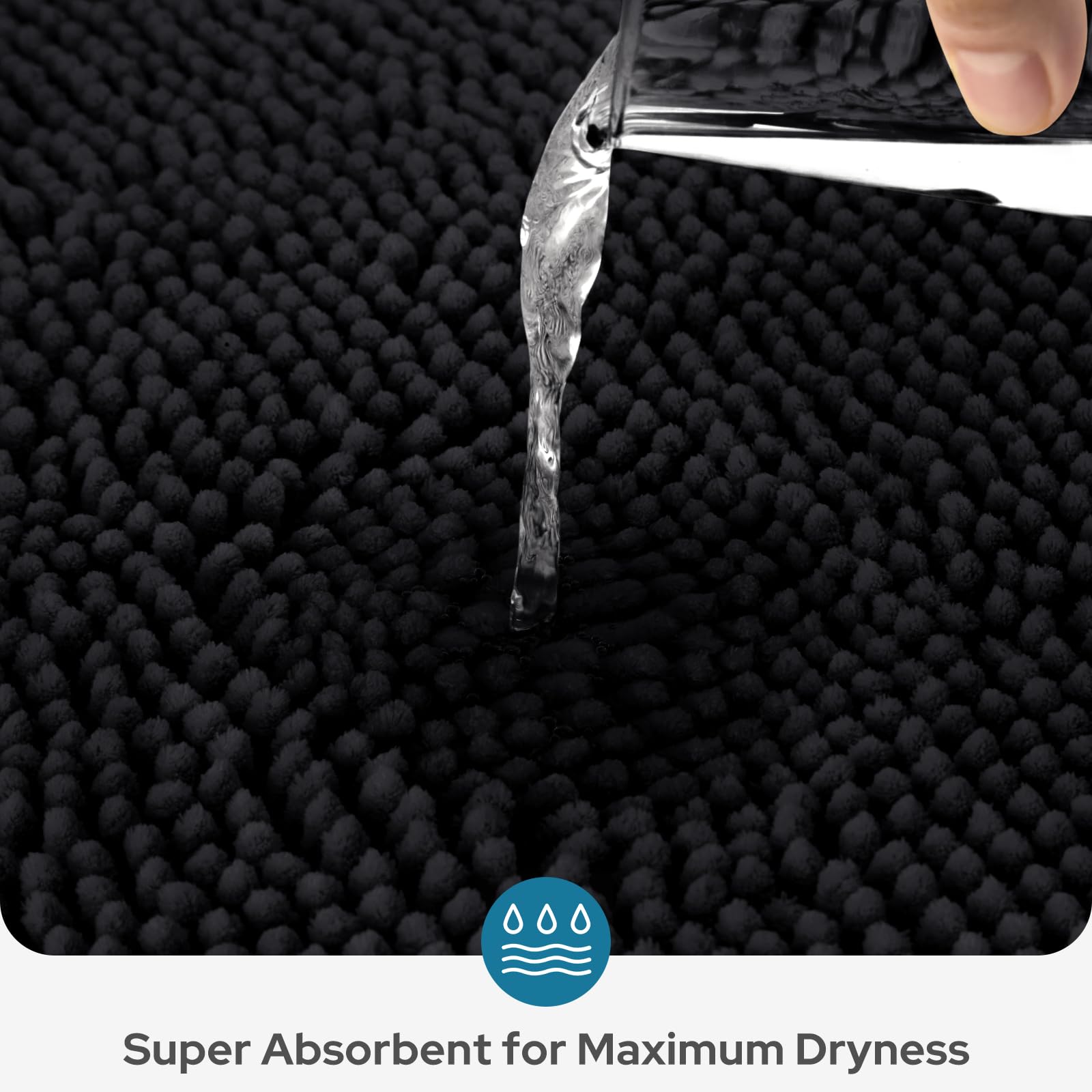 Bysure Black Bathroom Rugs Sets 3 Piece Non Slip Extra Absorbent Plush Chenille Soft Washable Bath Mats