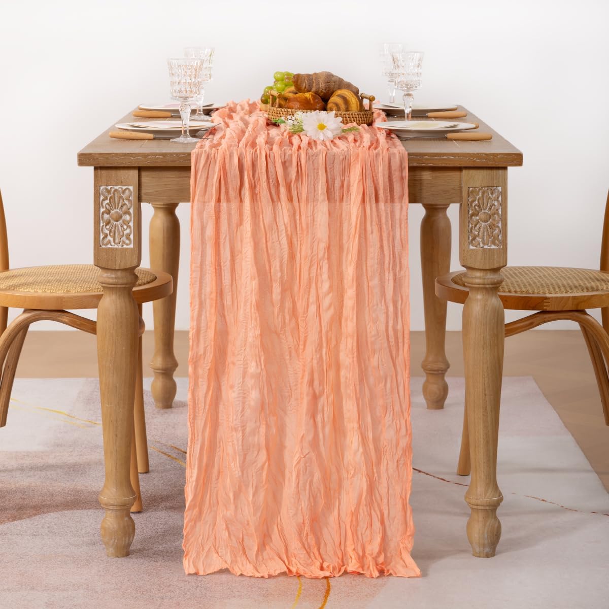 MLMC Peach Pink Cheesecloth Table Runner 10ft Rustic Fall Gauze Coral Cheese Cloth Table Runner 35x120 Inches for Wedding Bridal