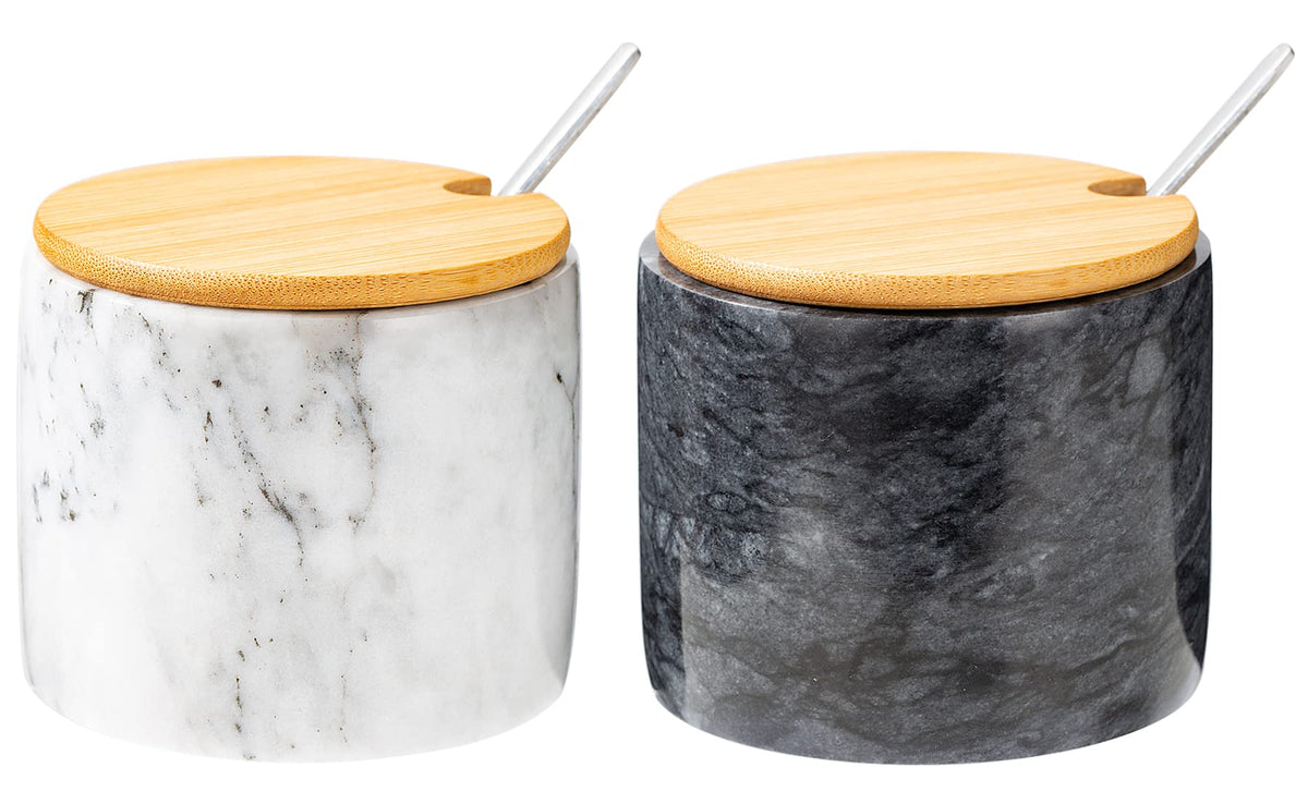 Nhkrte Marble Salt Cellar Set, 2 Pcs 11Oz Salt And Pepper Bowls, Handcrafted From Natural Marble Gift For Mothers Day(White & Bl