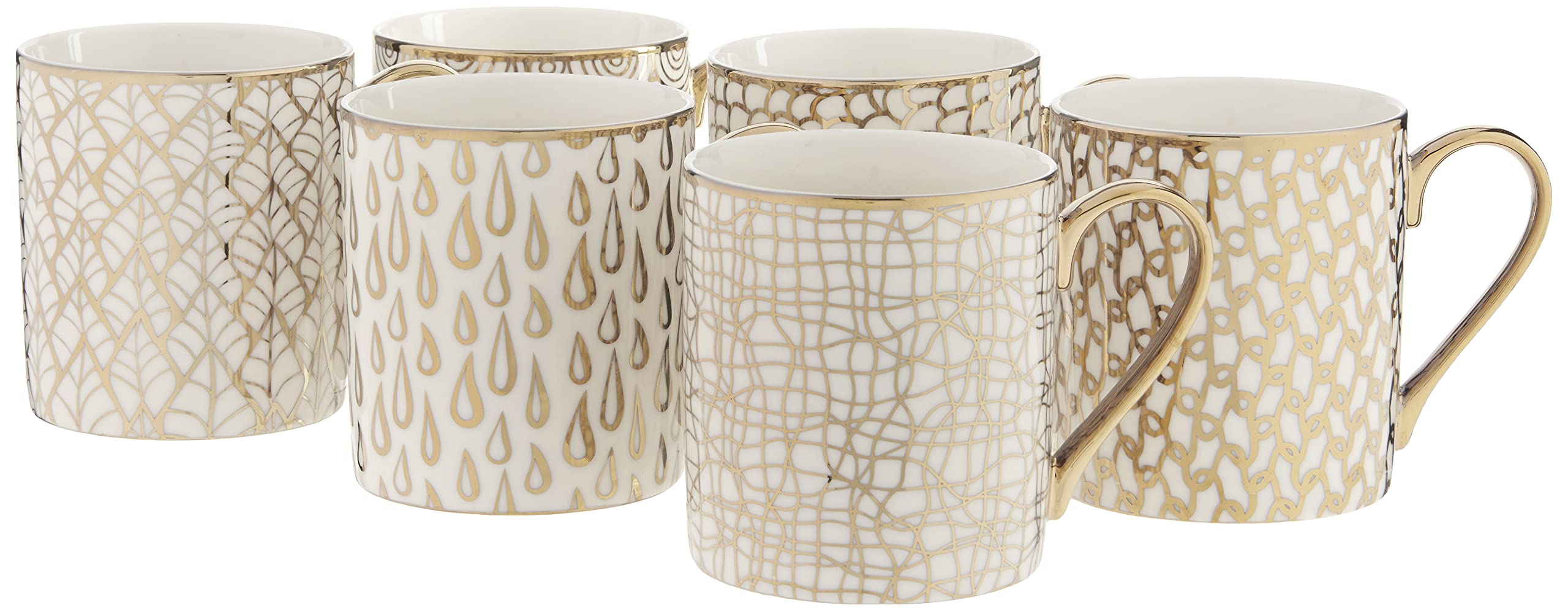 Certified International Mosaic 14 Oz. Gold Plated Mugs, Set Of 6, 6 Count (Pack Of 1), Red
