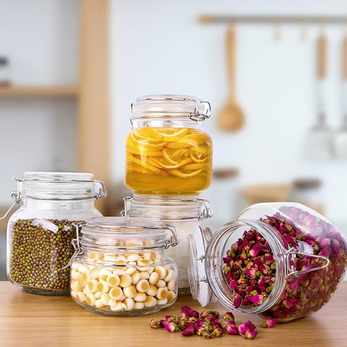 Blue Mout Glass Jar And Container With Airtight Swing Cap, Square  Leak Proof Rubber Gasket And Hinged Lid  Perfect For Kitche