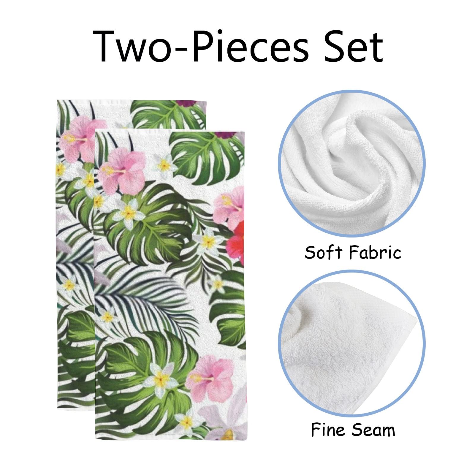Vantaso Tropical Palm Leaves Hand Towels Set 2 For Bathroom,Absorbent Kitchen Towels Spring Flowers Microfiber Bath Towel Dish F
