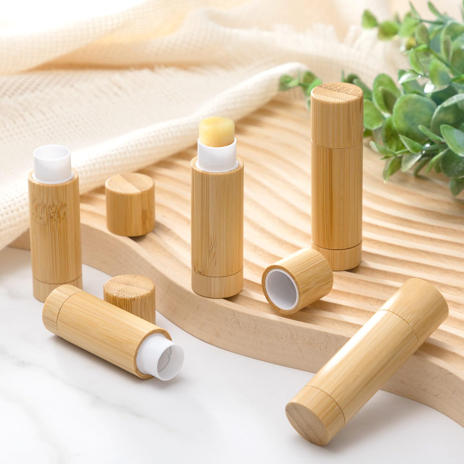 Leinuosen 36 Pcs Bamboo Empty Lipstick Tubes, Refillable 5g Lip Balm Containers with Rotable Plastic Inner for Women Girl DIY Co