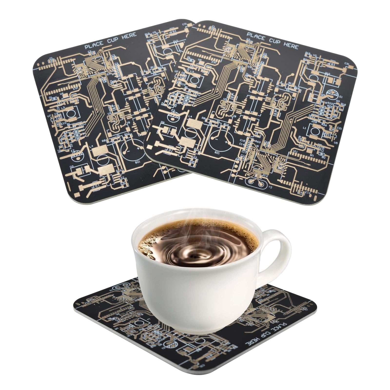 2 Pcs Circuit Board Coasters Coasters For Drinks In Pcb-Design Black Immersion Gold Circuit Board Coasters For Men Funny Drink C
