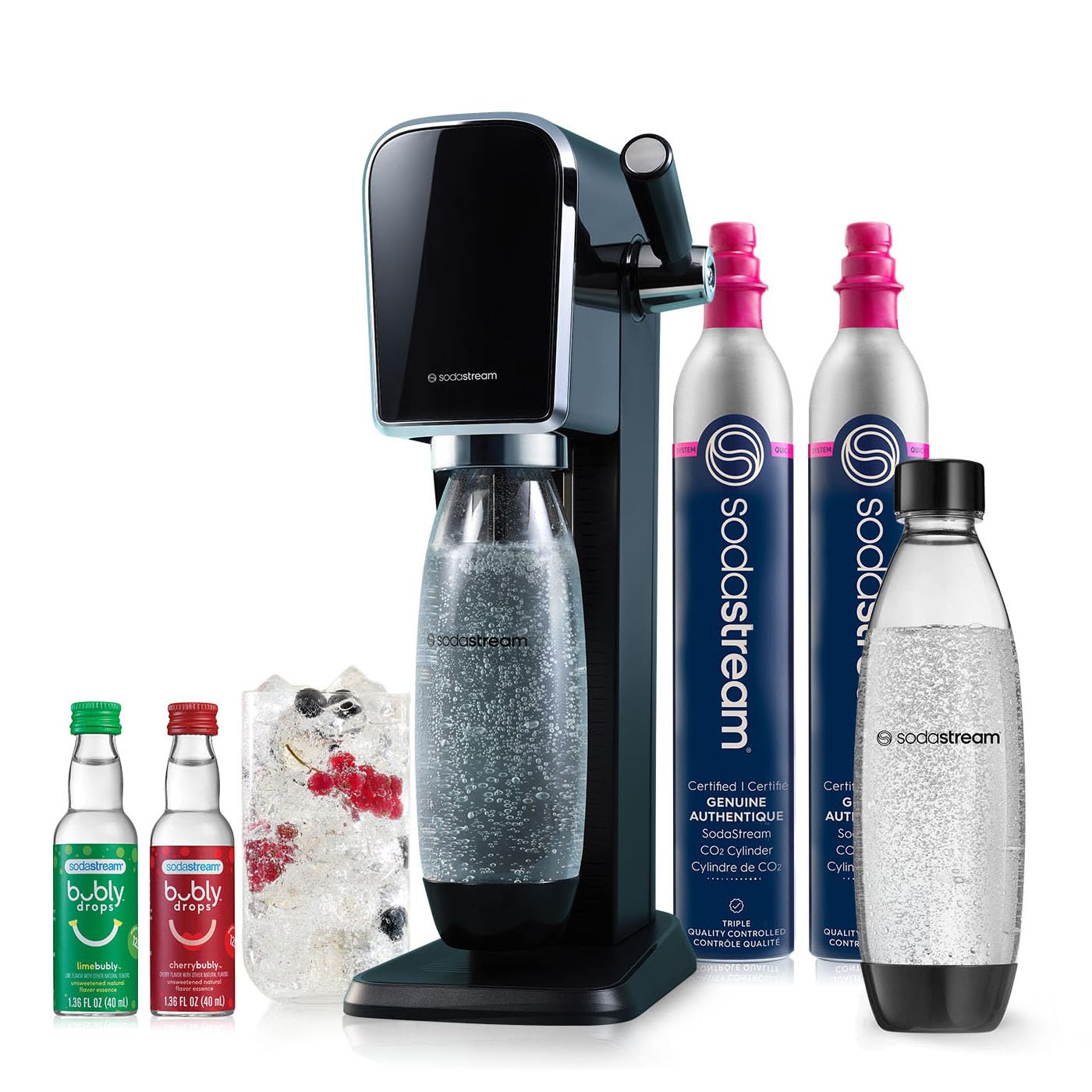 Sodastream - Art Sparkling Water Maker | Value Bundle | Cqc Co2 System | Includes 2X Co2 Cylinders, 2X 32 Fl Oz Dishwasher Safe
