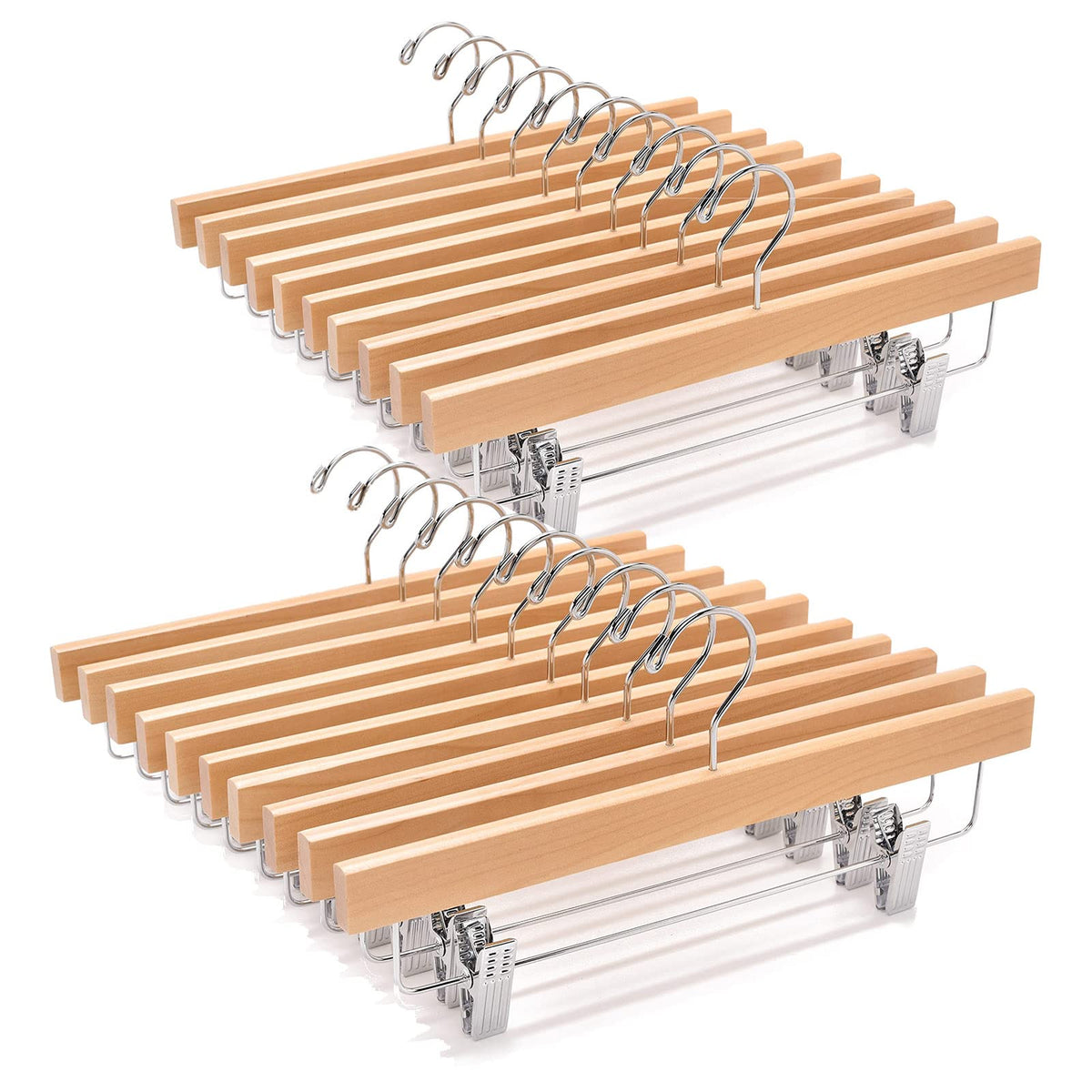 House Day Wooden Pants Hangers With Clips 25 Pack, Wood Skirt Hangers For Women, 14 Inch Hangers For Pants With Clips, Solid Woo