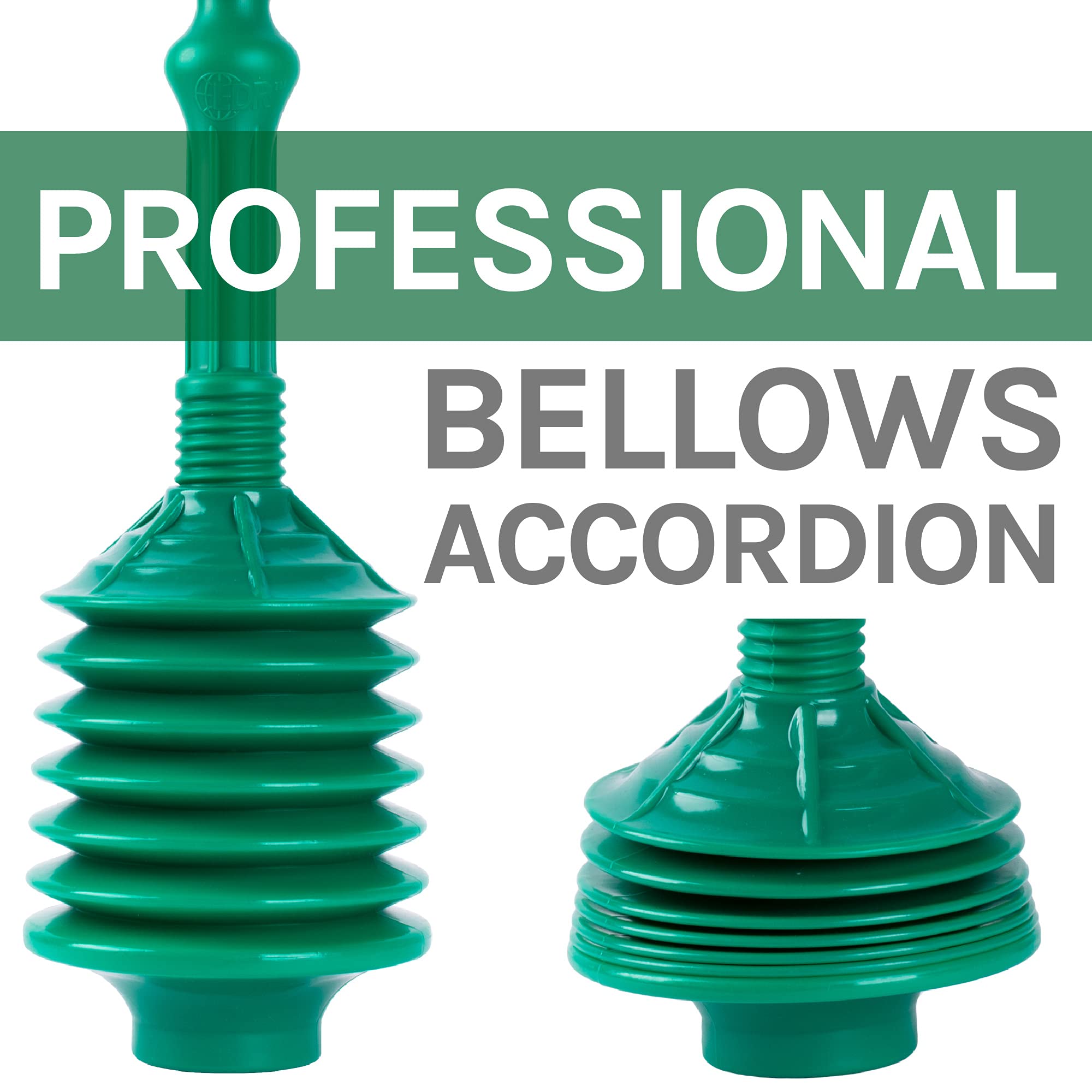 Js Jackson Supplies Green Bellows Accordion Toilet Plunger With Black Storage Tray