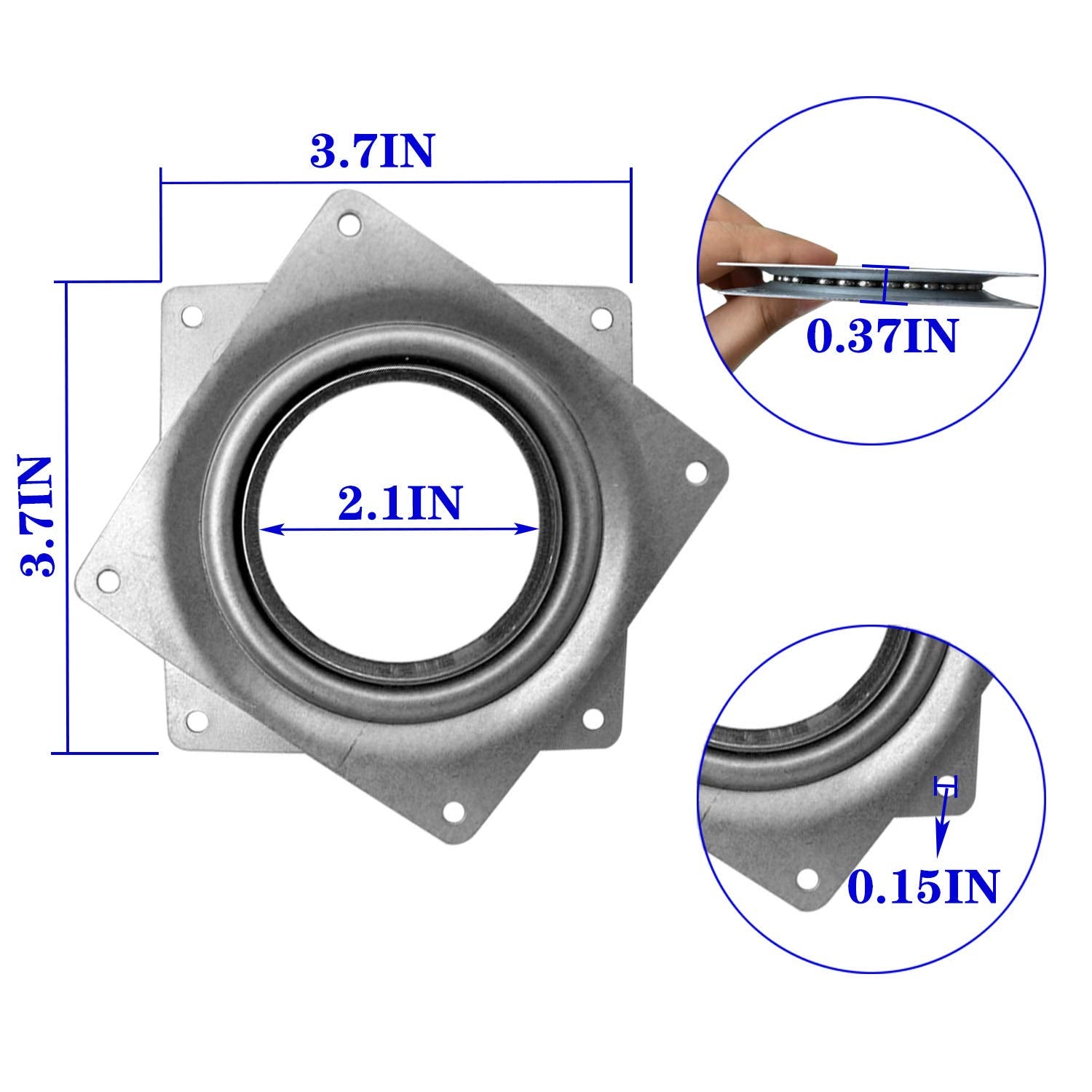 8Pack Lazy Susan Hardware, 4Inch Square Rotating Bearing Plate, 300Lbs Capacity Lazy Susan Turntable Bearing For For Serving Tra