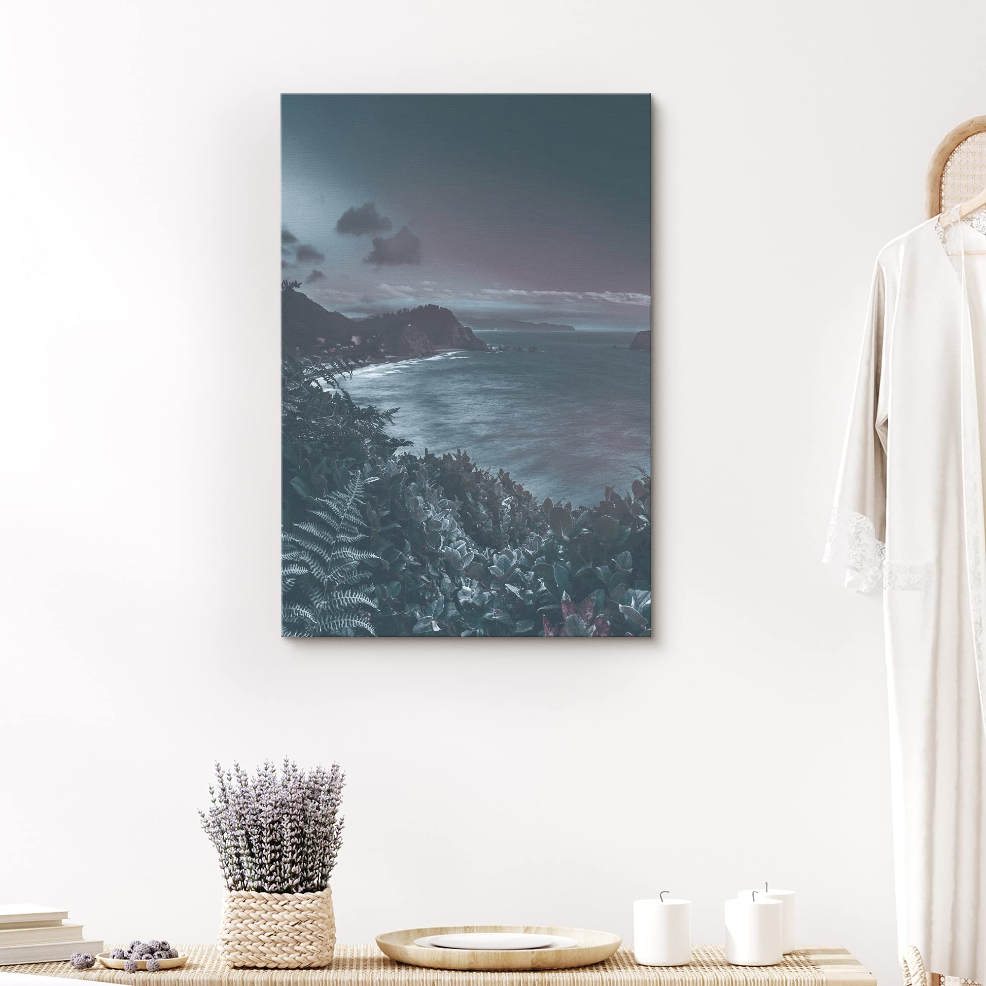 Signford Canvas Print Wall Art Scenic Nighttime Beachfront View Nature Ocean Photography Modern Art Nautical Landscape Colorful