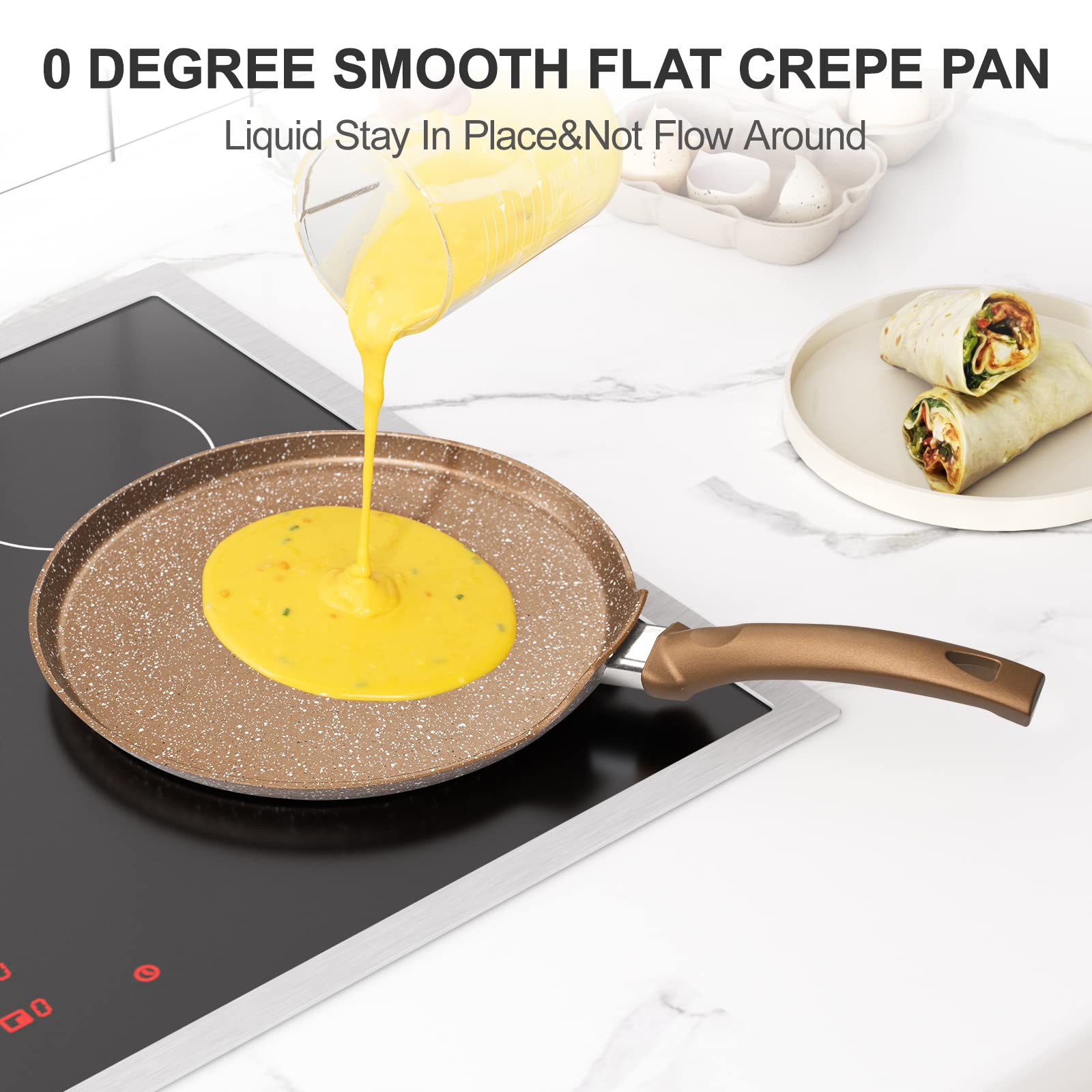 Innerwell 11 Inch Nonstick Crepe Pan, Granite Coating Flat Skillet Dosa Tawa Tortilla Pan, Large Pancake Griddle Comal Pan, Comp