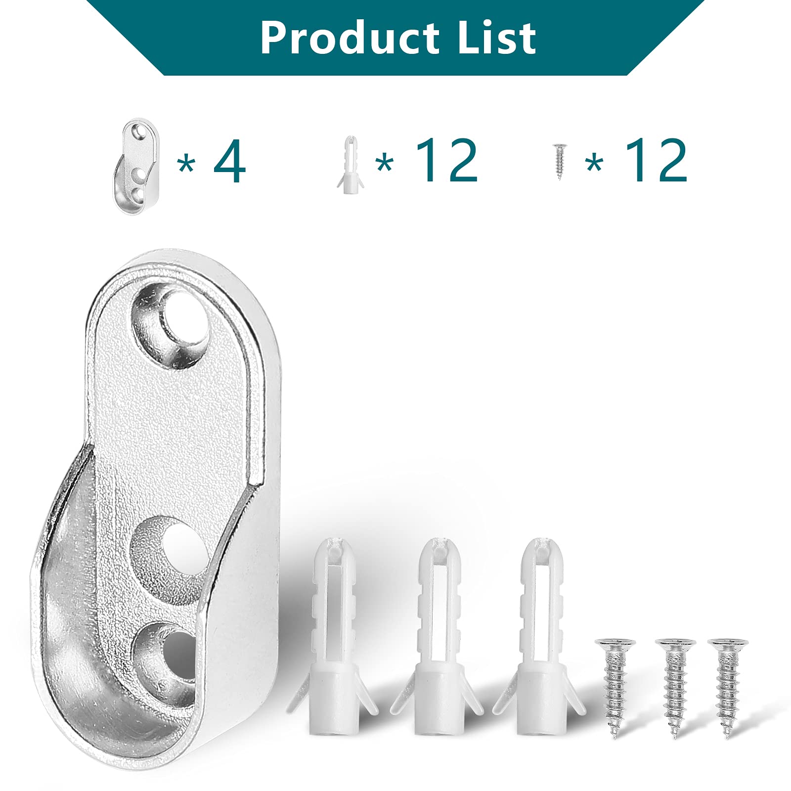 Jiozermi 2 Pack Oval Closet Rod End Supports with 3 Mounting Hole  Wardrobe Bracket Rod Holders Fit for 15x30mm Oval Rods  Flanges Pole Sockets for Wardrobe Closet  Polished Chrome Finish