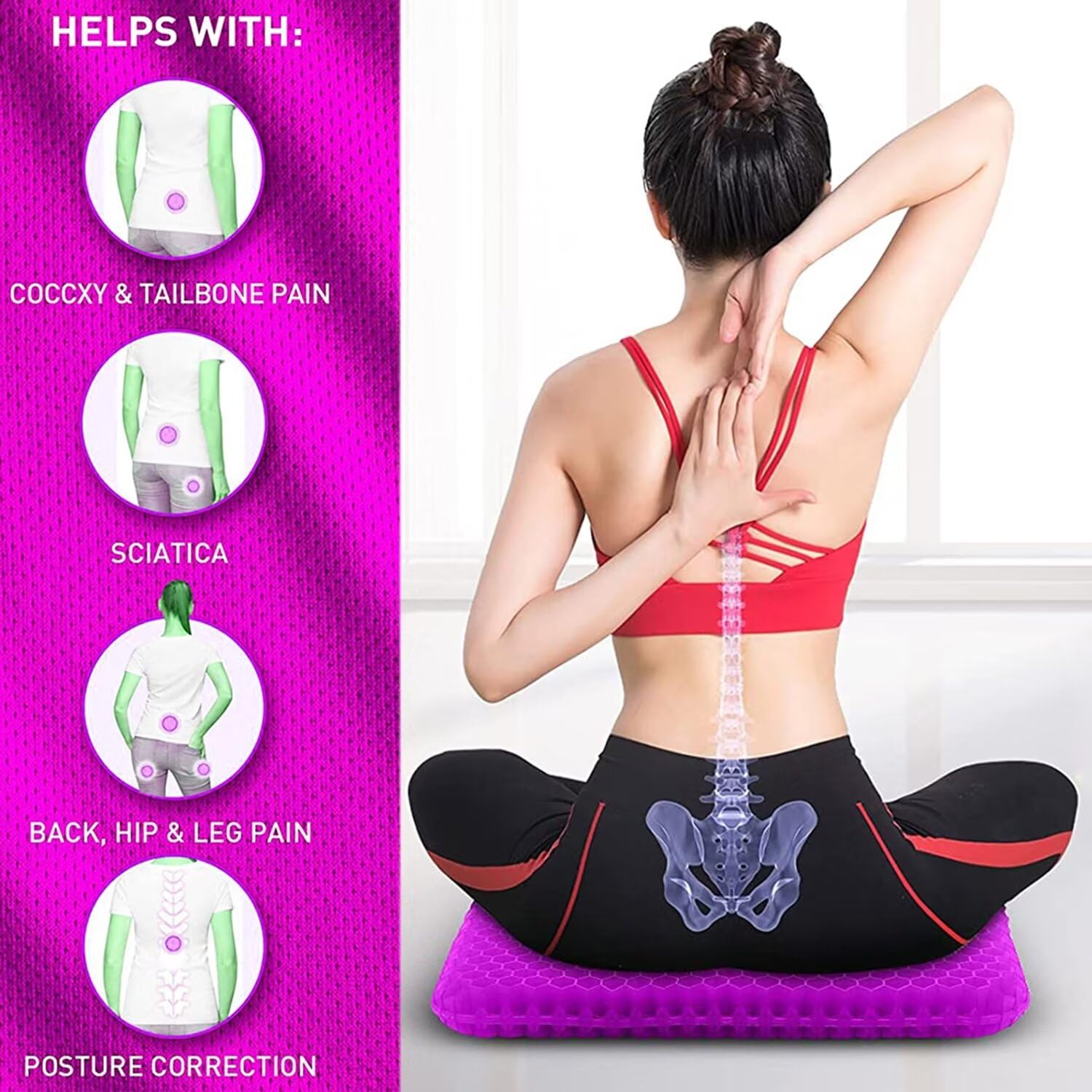Gel Seat Cushion, Extra Thick Gel Cushion Office Seat Cushion With Non-Slip Cover, Breathable Chair Pads Honeycomb Design Absorb
