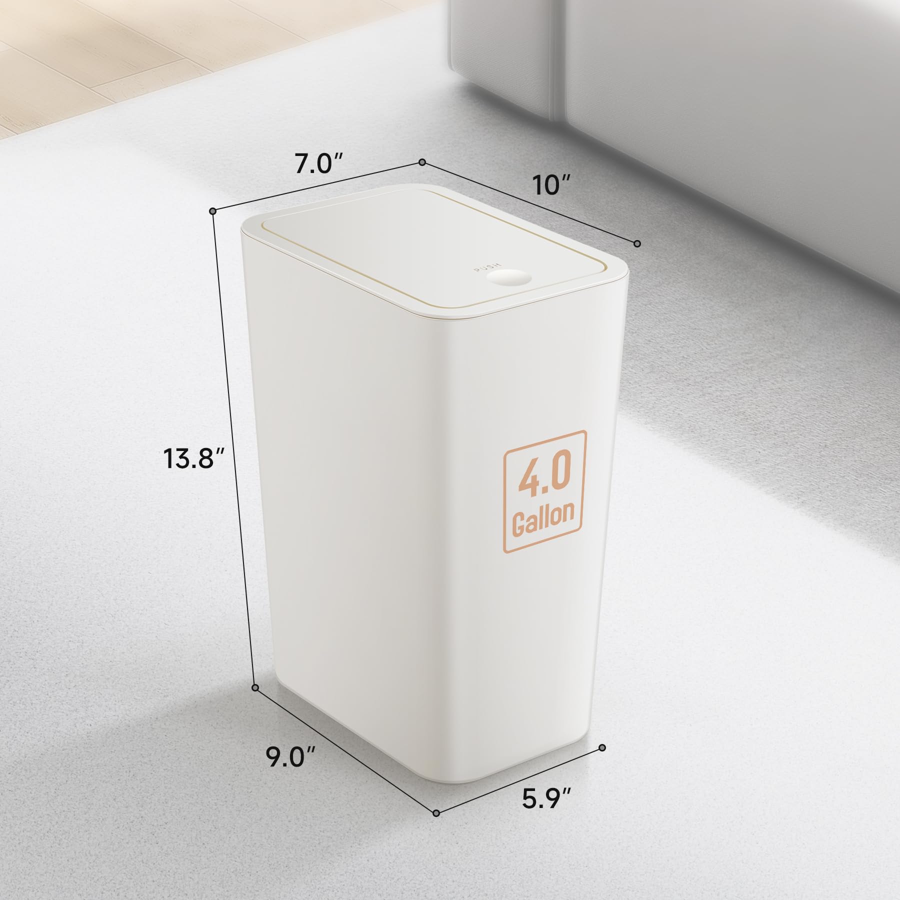 TIPGO Bathroom Trash Can with Lid, 4 Gallon / 15 Liter Small Garbage Can, Press Top Bin, Plastic Wastebasket with Pop-Up Lid for