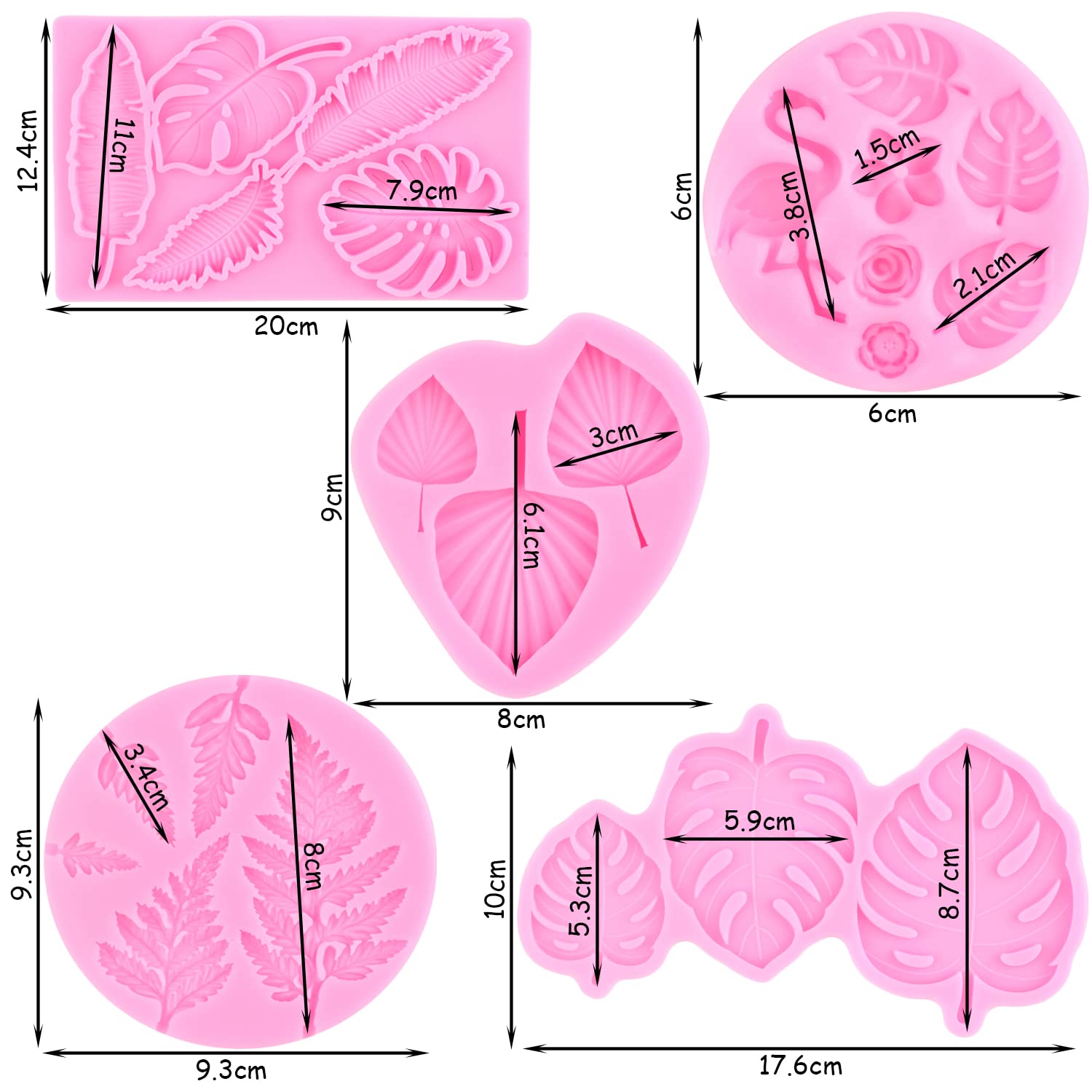Zixiang Tropical Leaf Silicone Mold Fan Leaf Fondant Mold Fern Leaves Candy Mold Flamingo Tropical Palm Leaf Chocolate Mold For