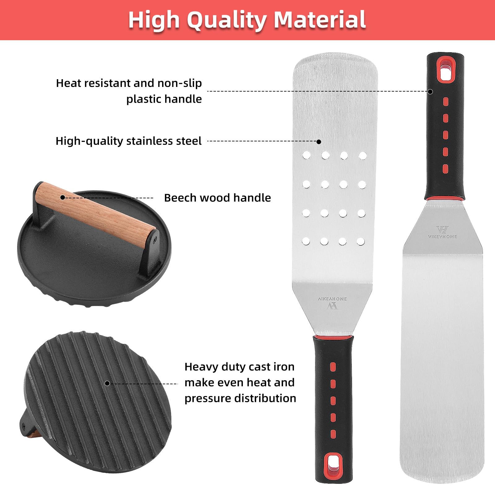 Vikeyhome Griddle Accessories Kit, 28 Pcs Griddle Grill Tools Set, Professional Grill Bbq Spatula Set With Basting Cover, Spatul