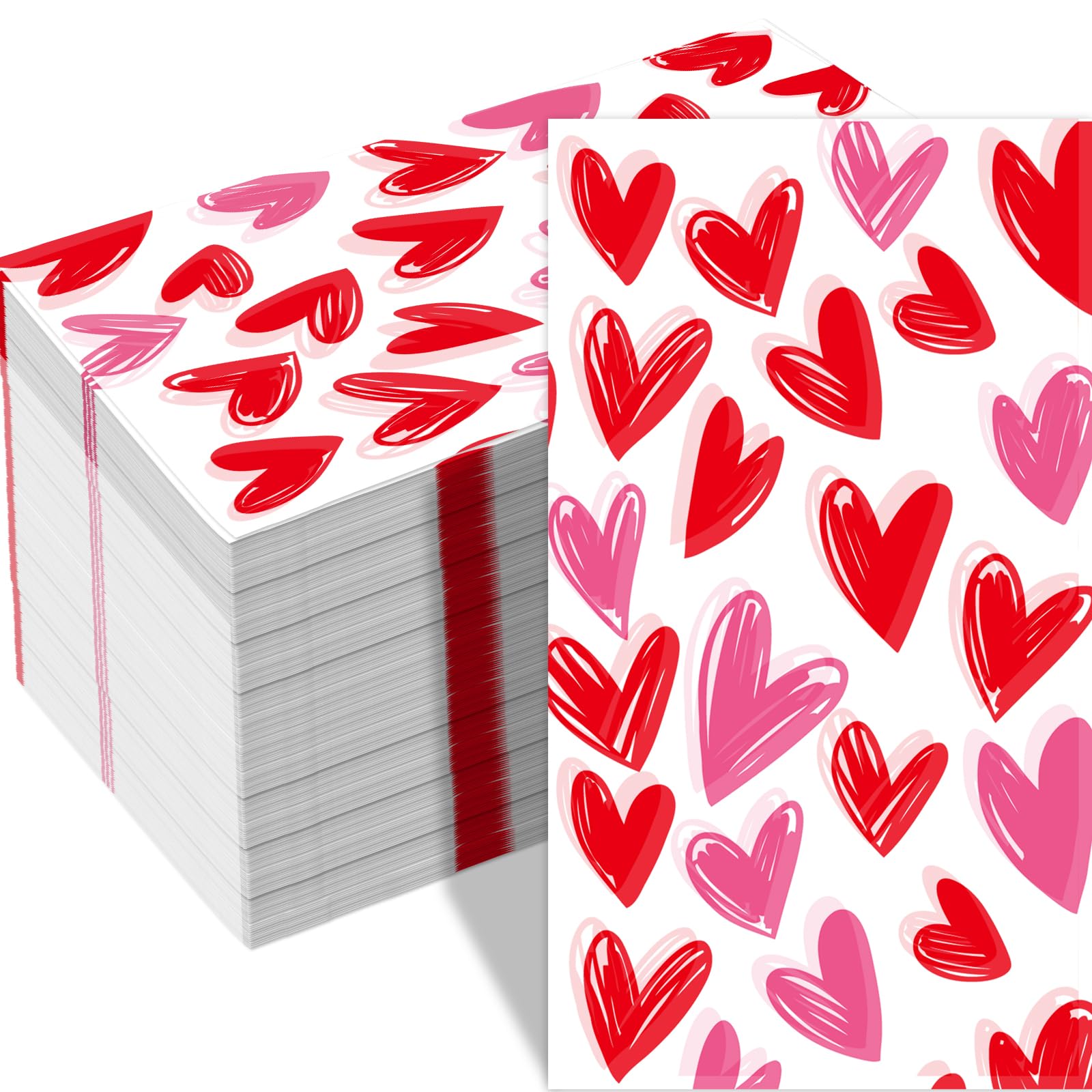 Valentines Day Paper Napkins Heart 100Pcs Disposable Hand Towel Valentines Day Party Decorations Guest Napkin For Dinner Bathroo